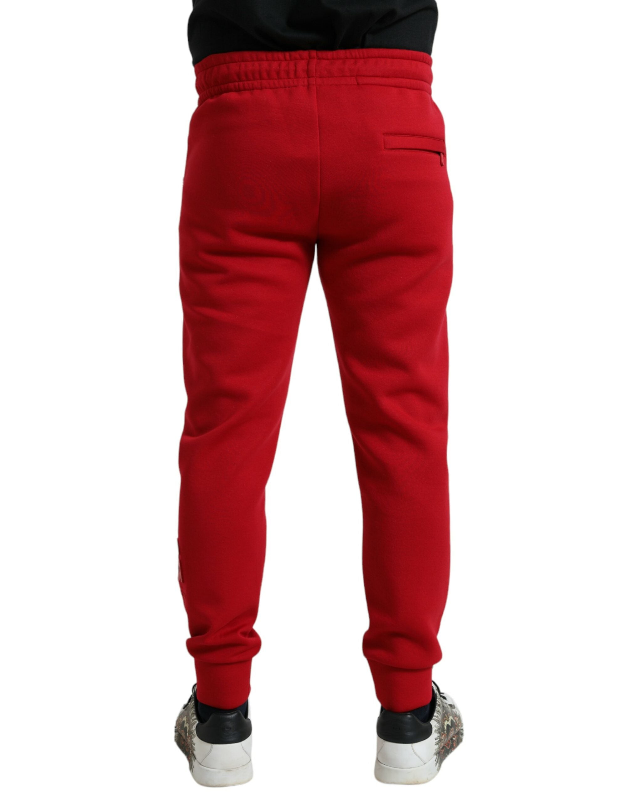 Red Cotton Blend Skinny Jogger Pants - ventzia