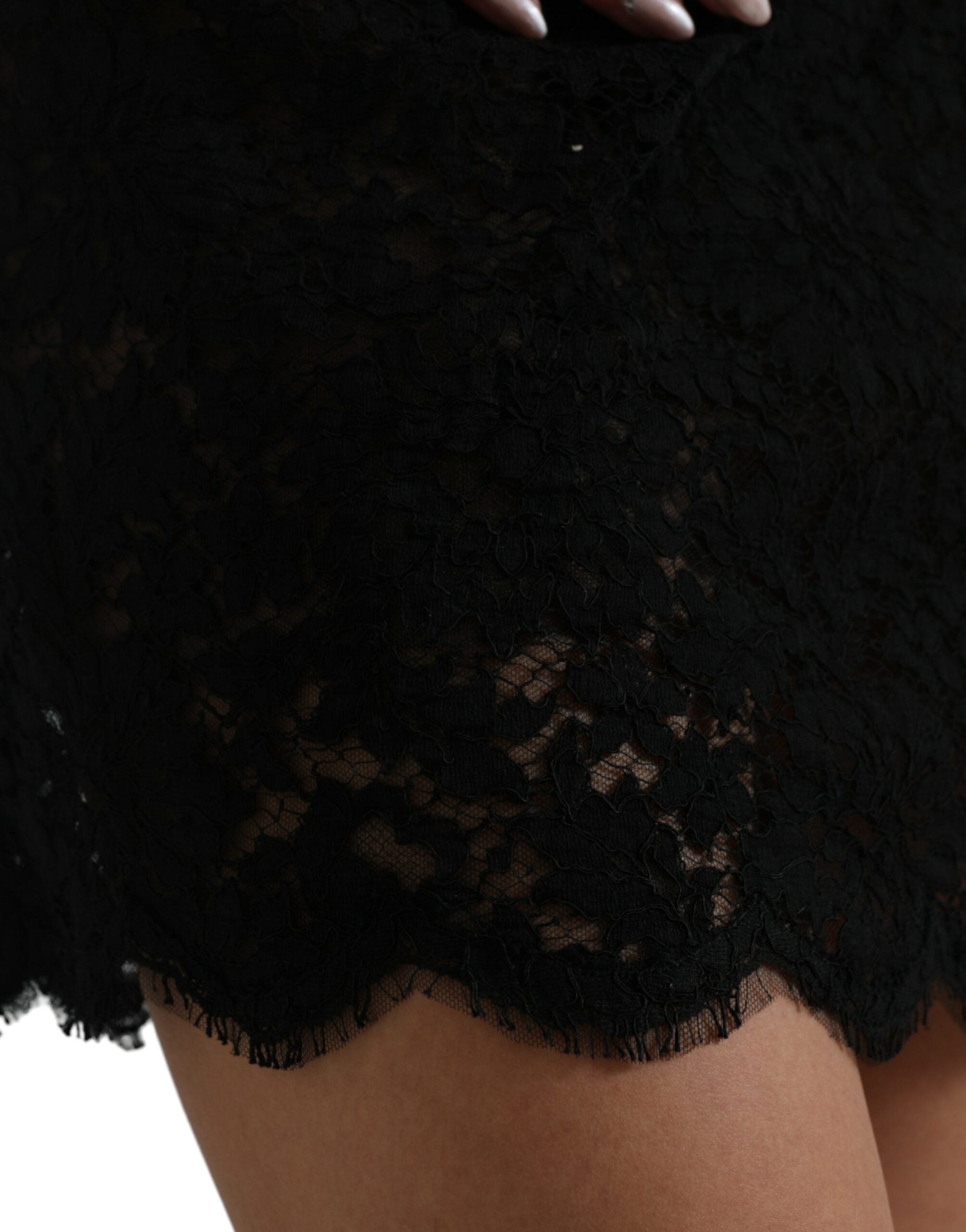 Black Bodycon Lace Cotton Sheath Mini Dress - ventzia
