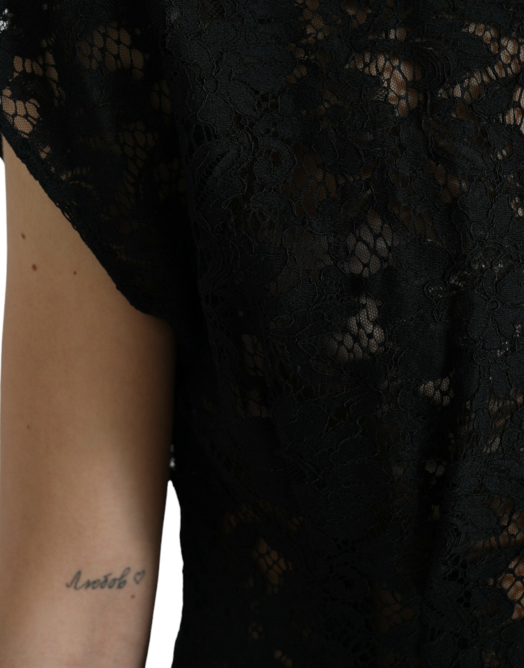 Black Floral Lace Cotton A-line Mini Dress - ventzia