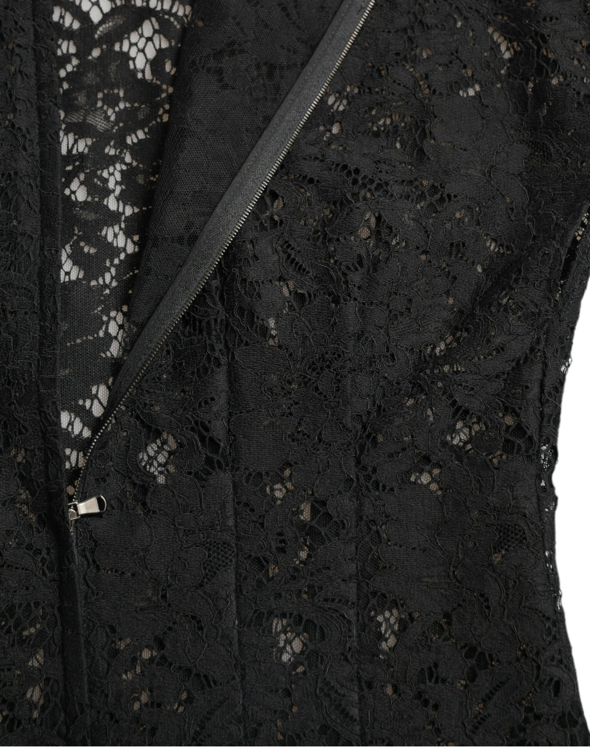 Black Floral Lace Cotton A-line Mini Dress - ventzia