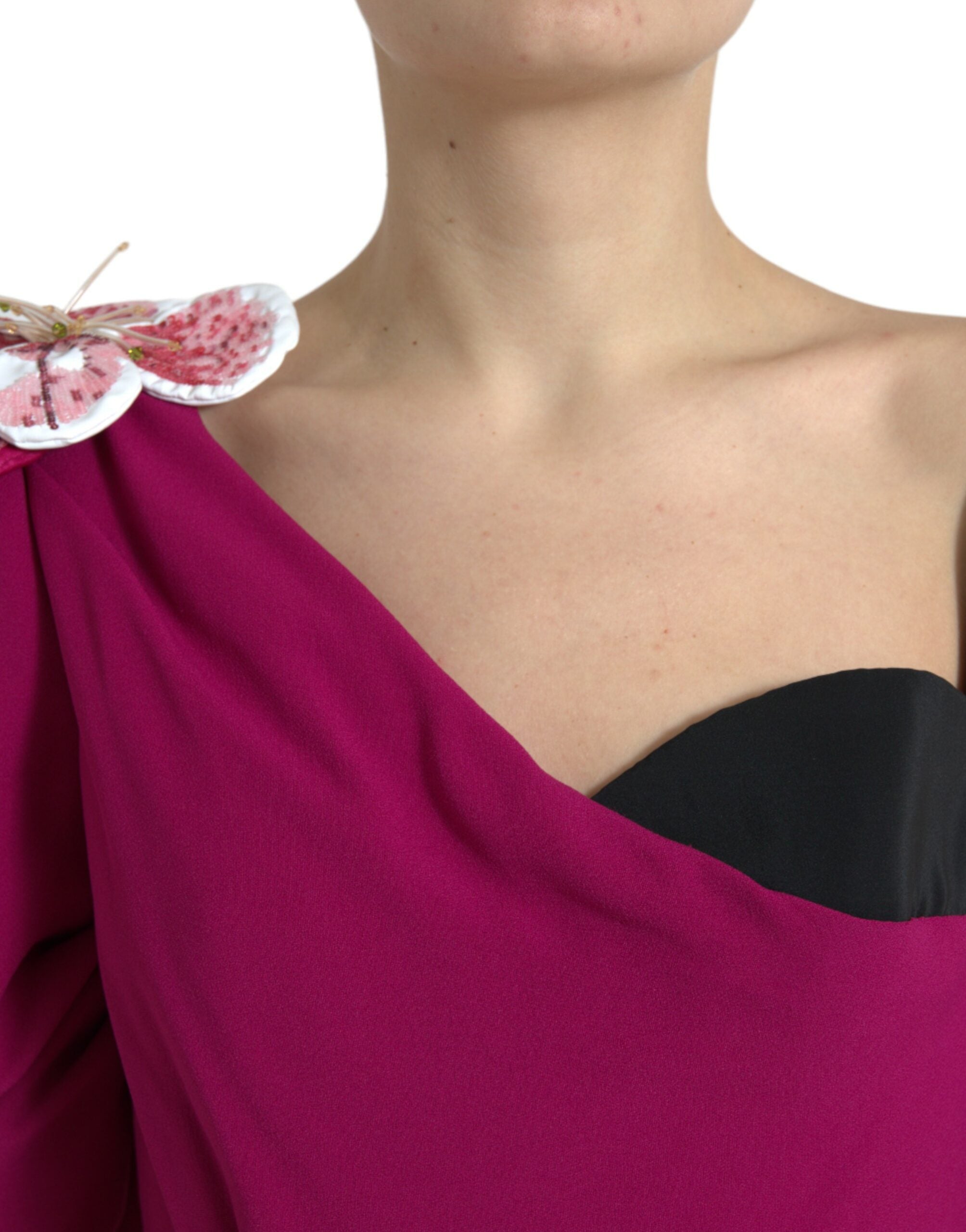 Purple Flower Embellished One Shoulder Dress - ventzia