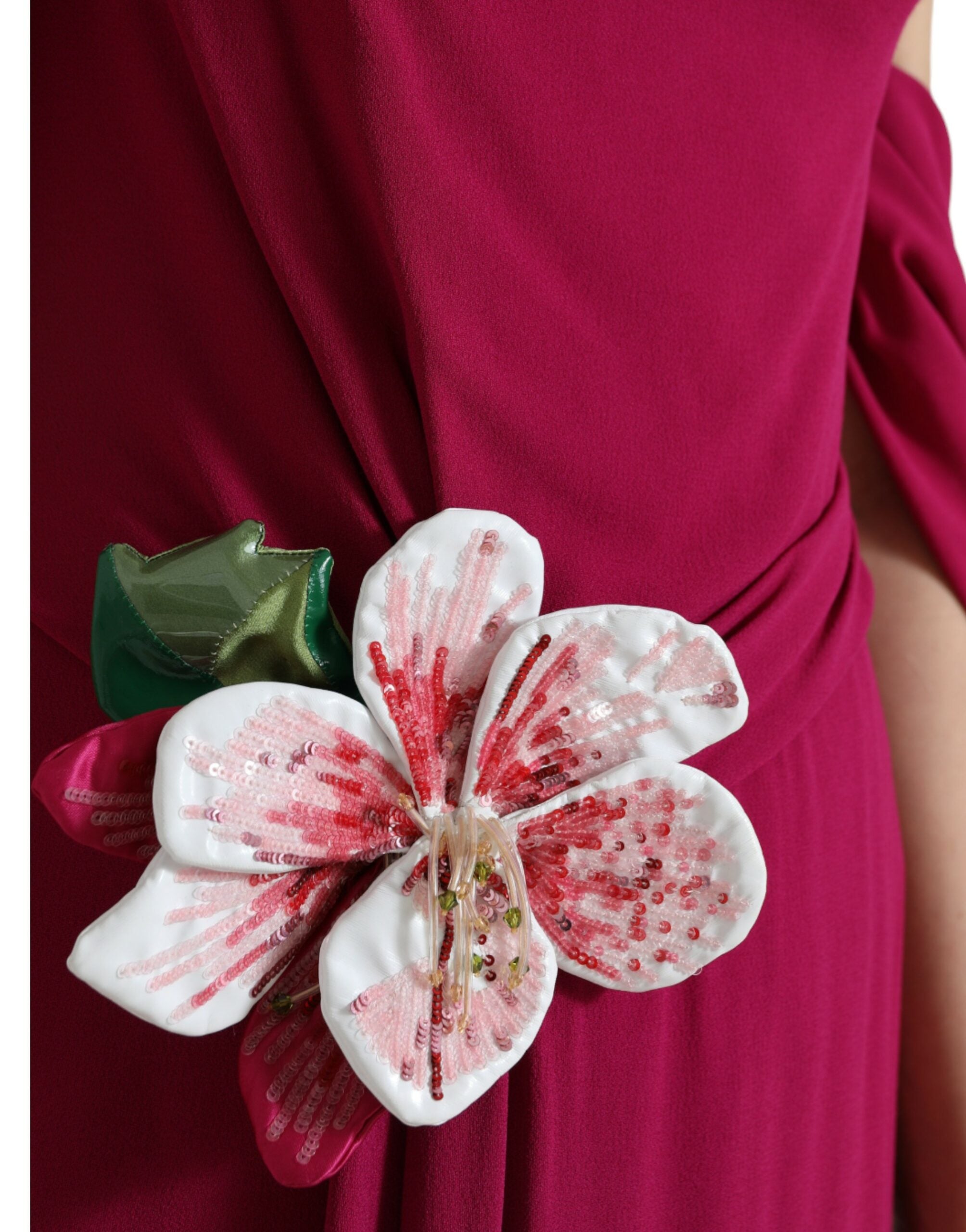 Purple Flower Embellished One Shoulder Dress - ventzia