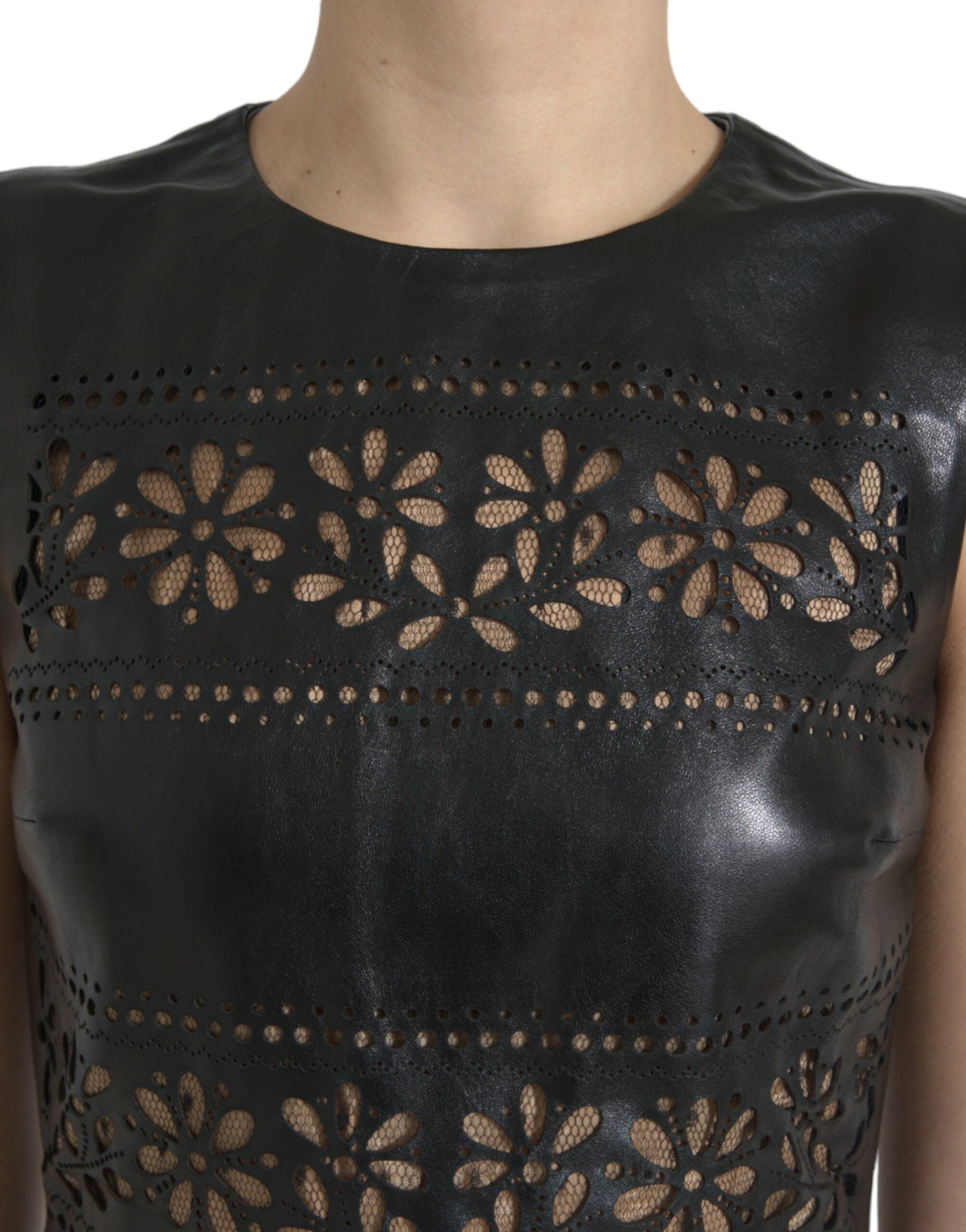 Shiny Black Nylon Cut Out A-line Mini Dress - ventzia