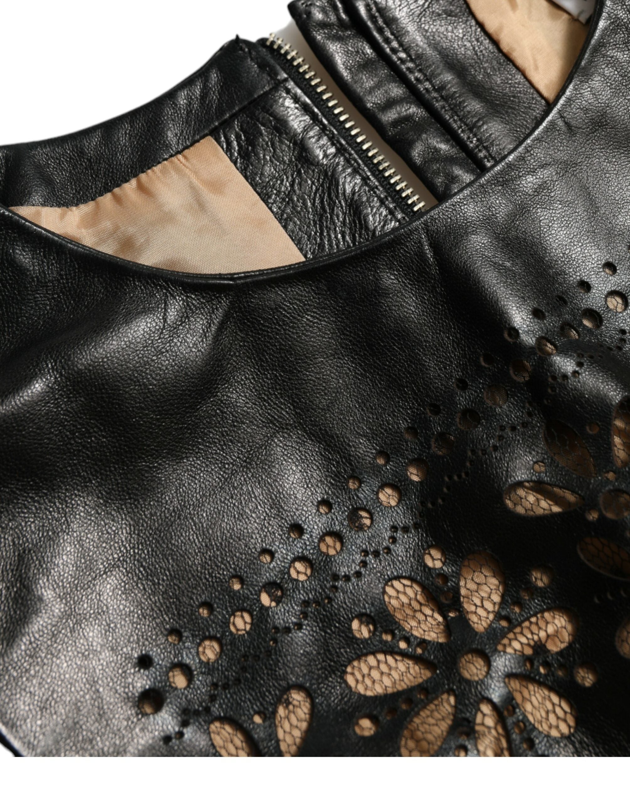 Shiny Black Nylon Cut Out A-line Mini Dress - ventzia