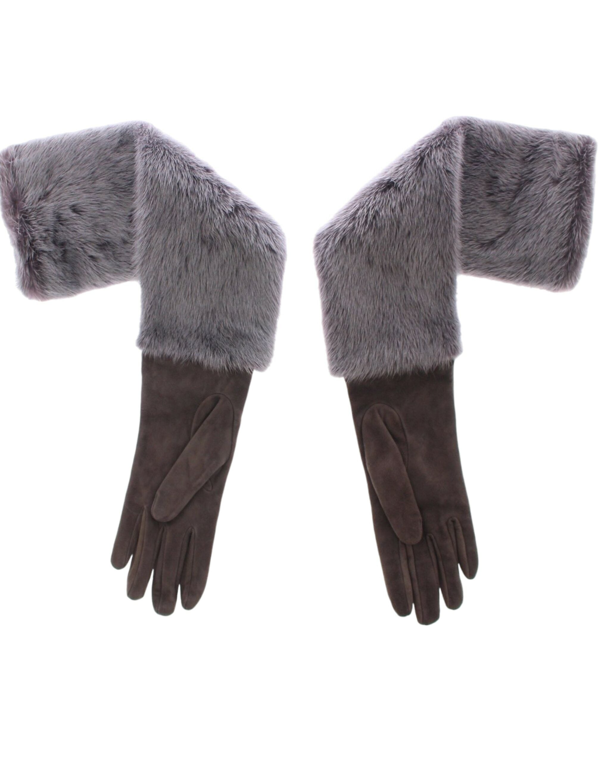 Elegant Gray Mink Fur Leather Elbow Gloves - ventzia