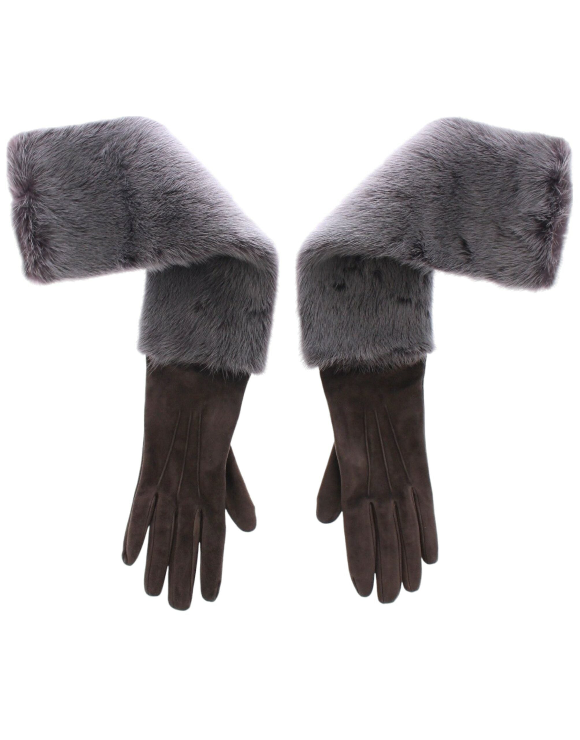 Elegant Gray Mink Fur Leather Elbow Gloves - ventzia