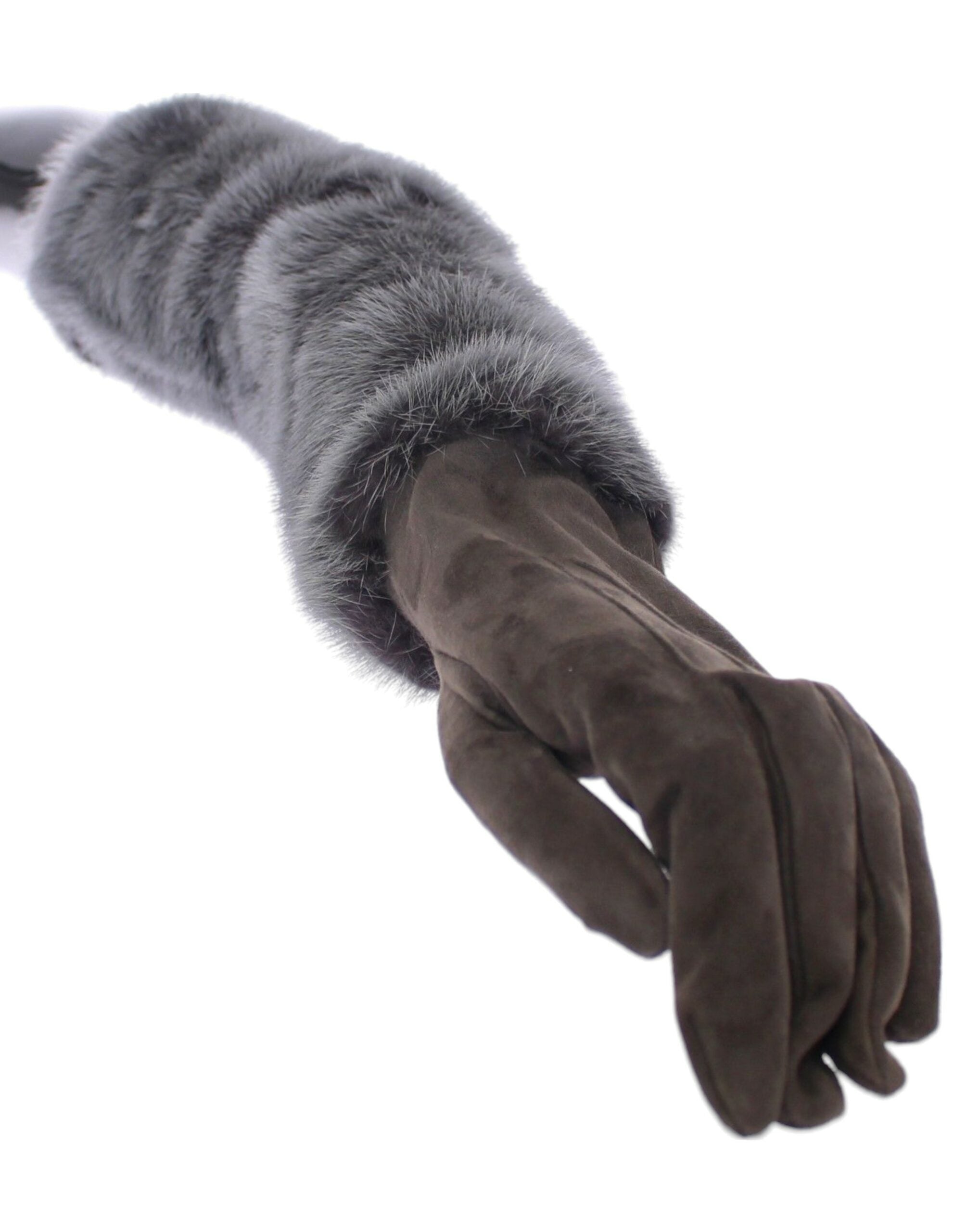 Elegant Gray Mink Fur Leather Elbow Gloves - ventzia