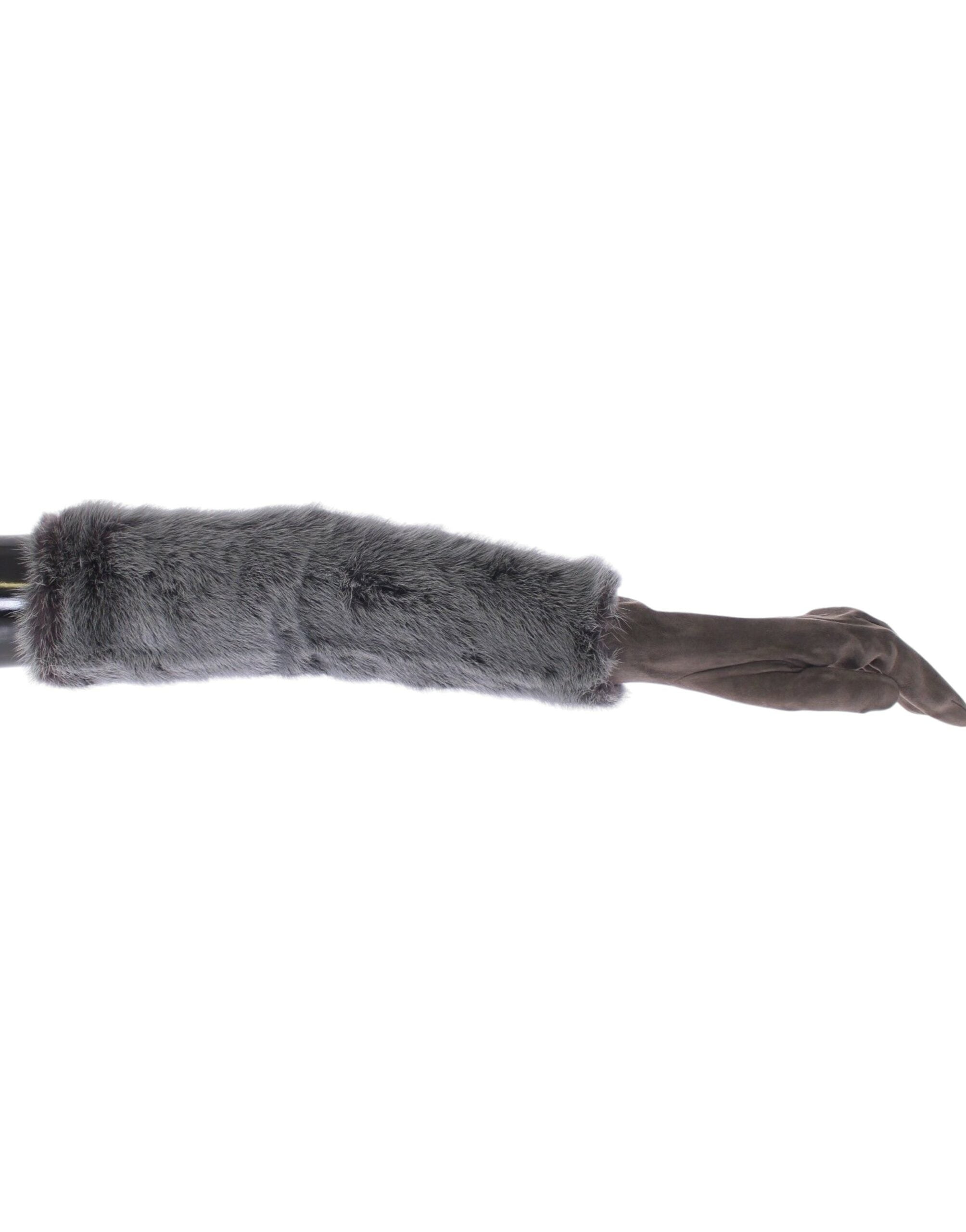 Elegant Gray Mink Fur Leather Elbow Gloves - ventzia