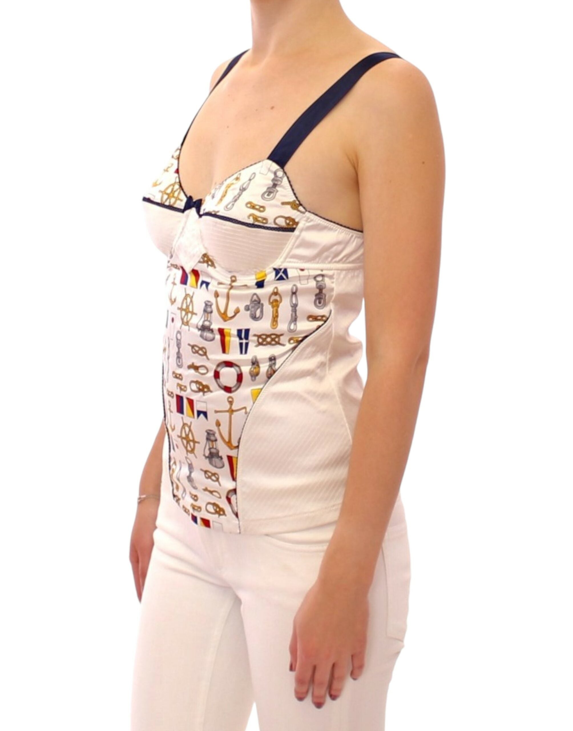 White Sailor Motif Stretch Tank Top - ventzia