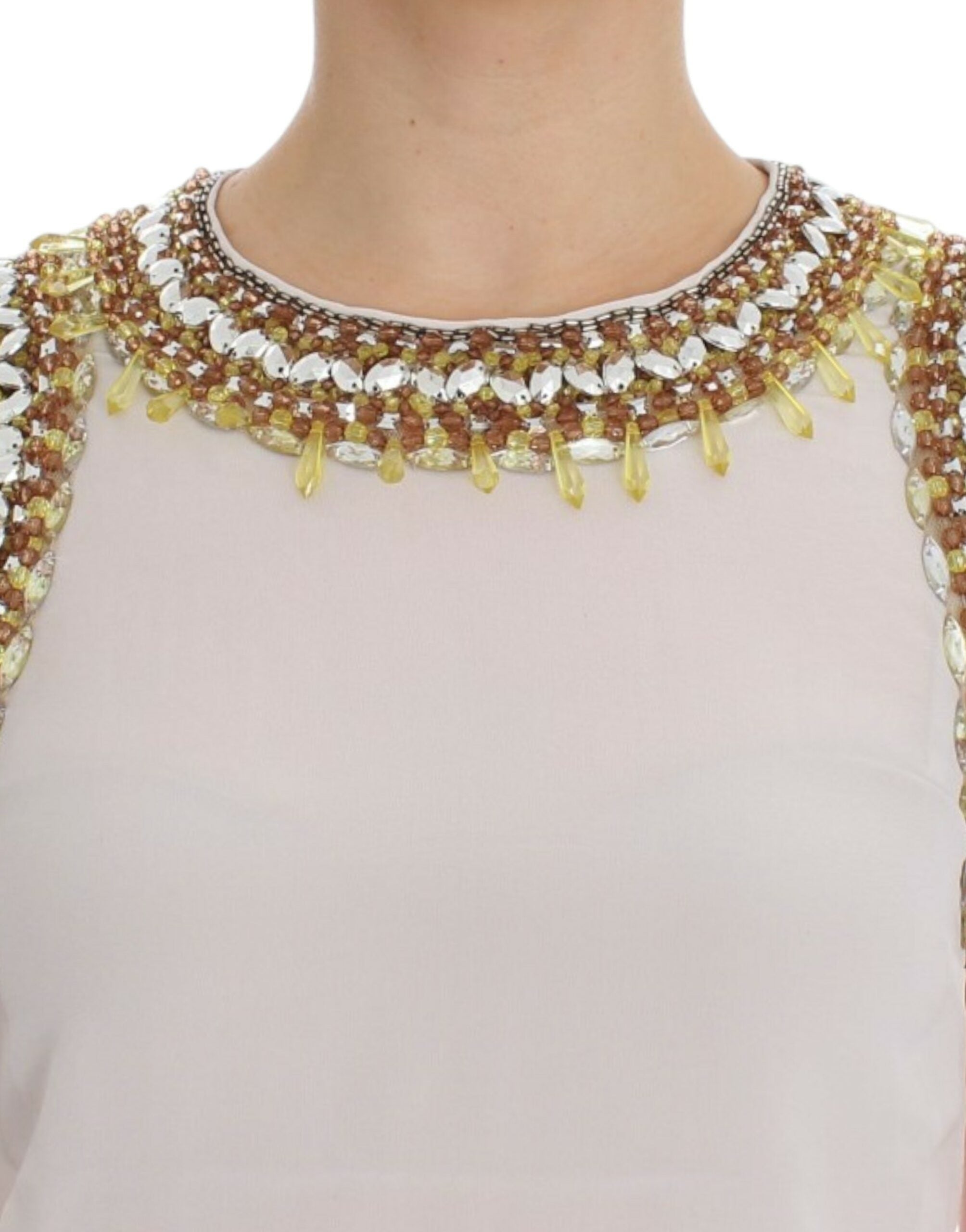 Elegant Sleeveless Silk Blouse with Crystal Embellishment - ventzia