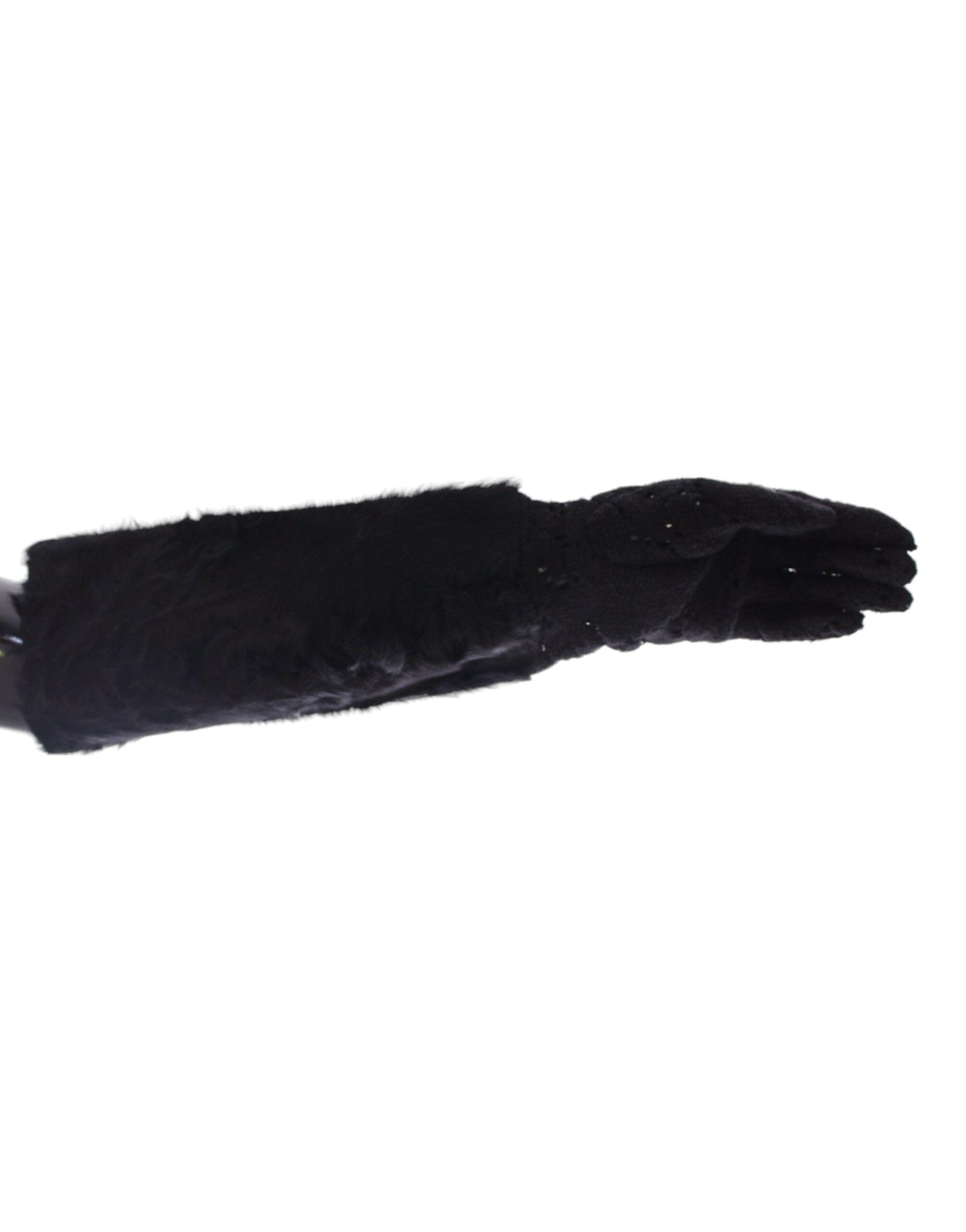 Black Wool Lace & Lamb Fur Elbow Gloves - ventzia
