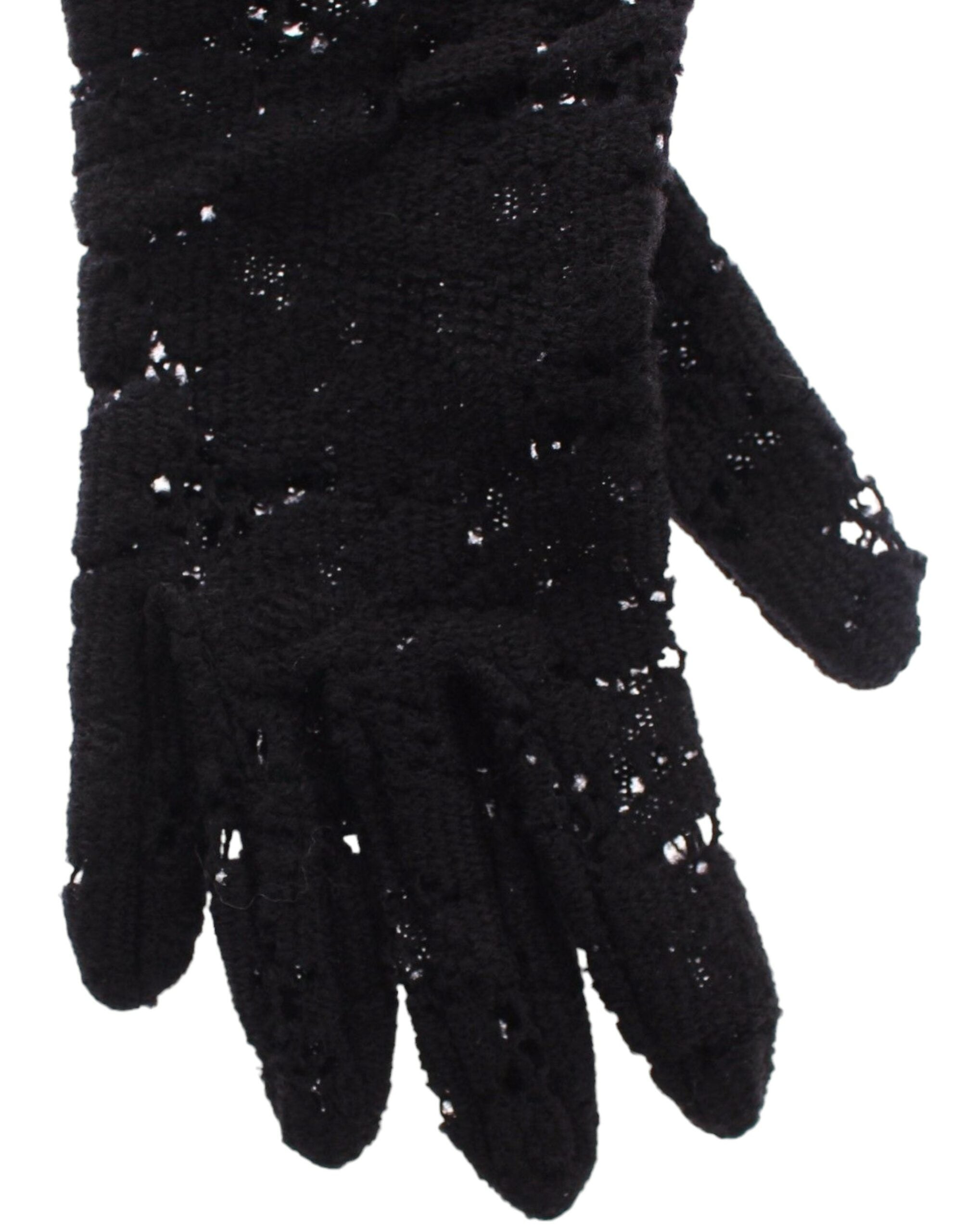 Black Wool Lace & Lamb Fur Elbow Gloves - ventzia