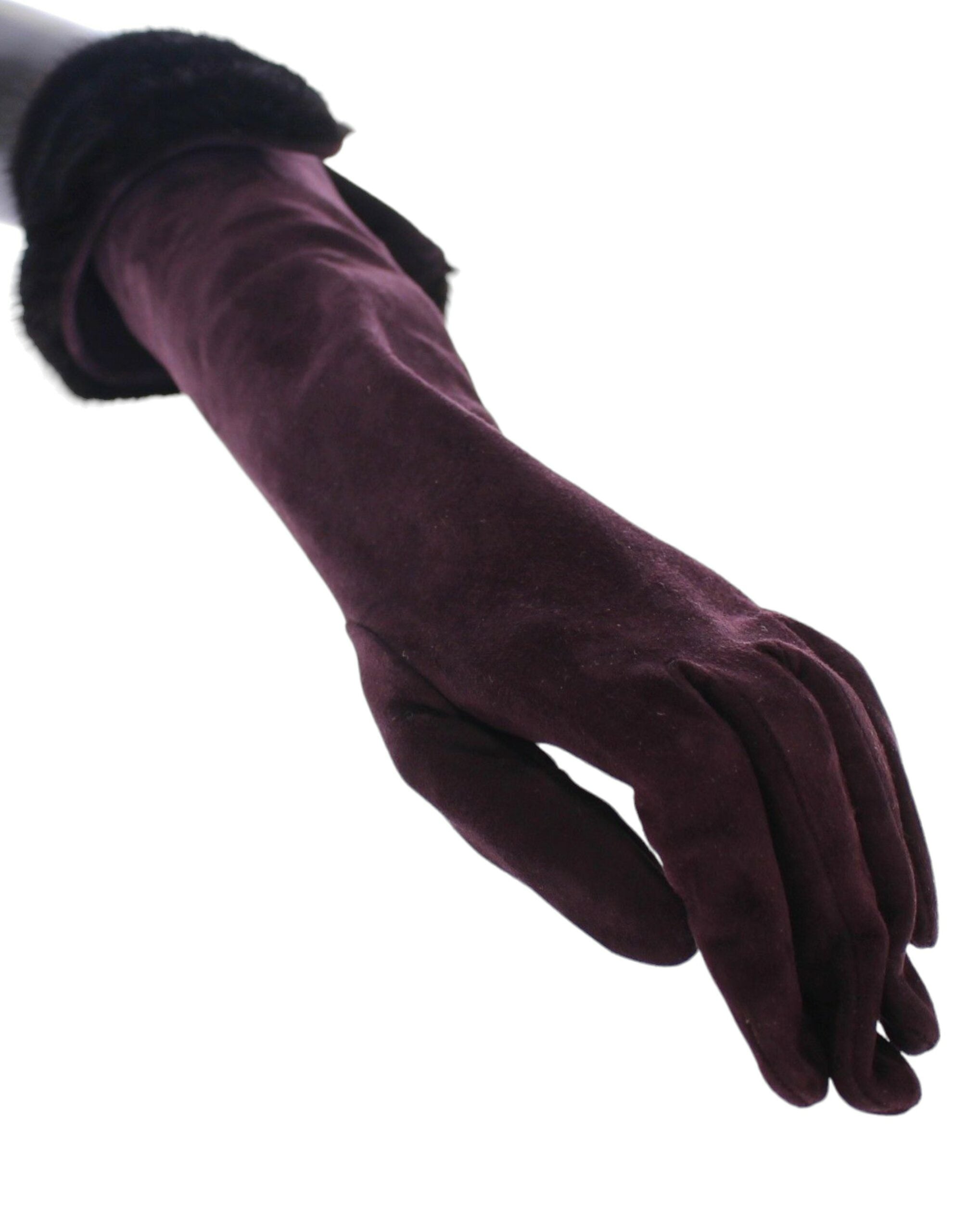 Elegant Elbow Length Purple Fur Gloves - ventzia