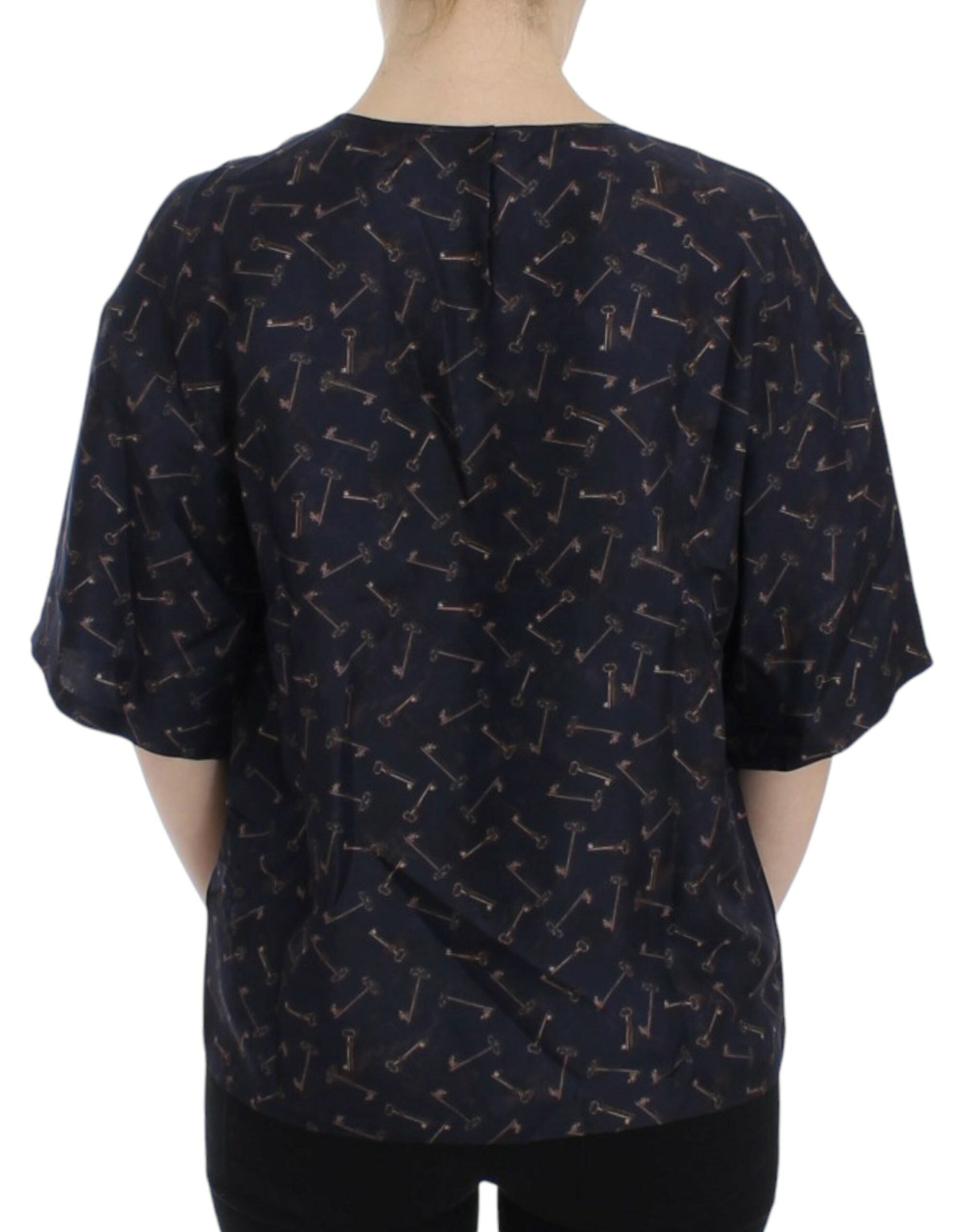 Enchanted Sicily Silk Blouse with Gold Keys Print - ventzia