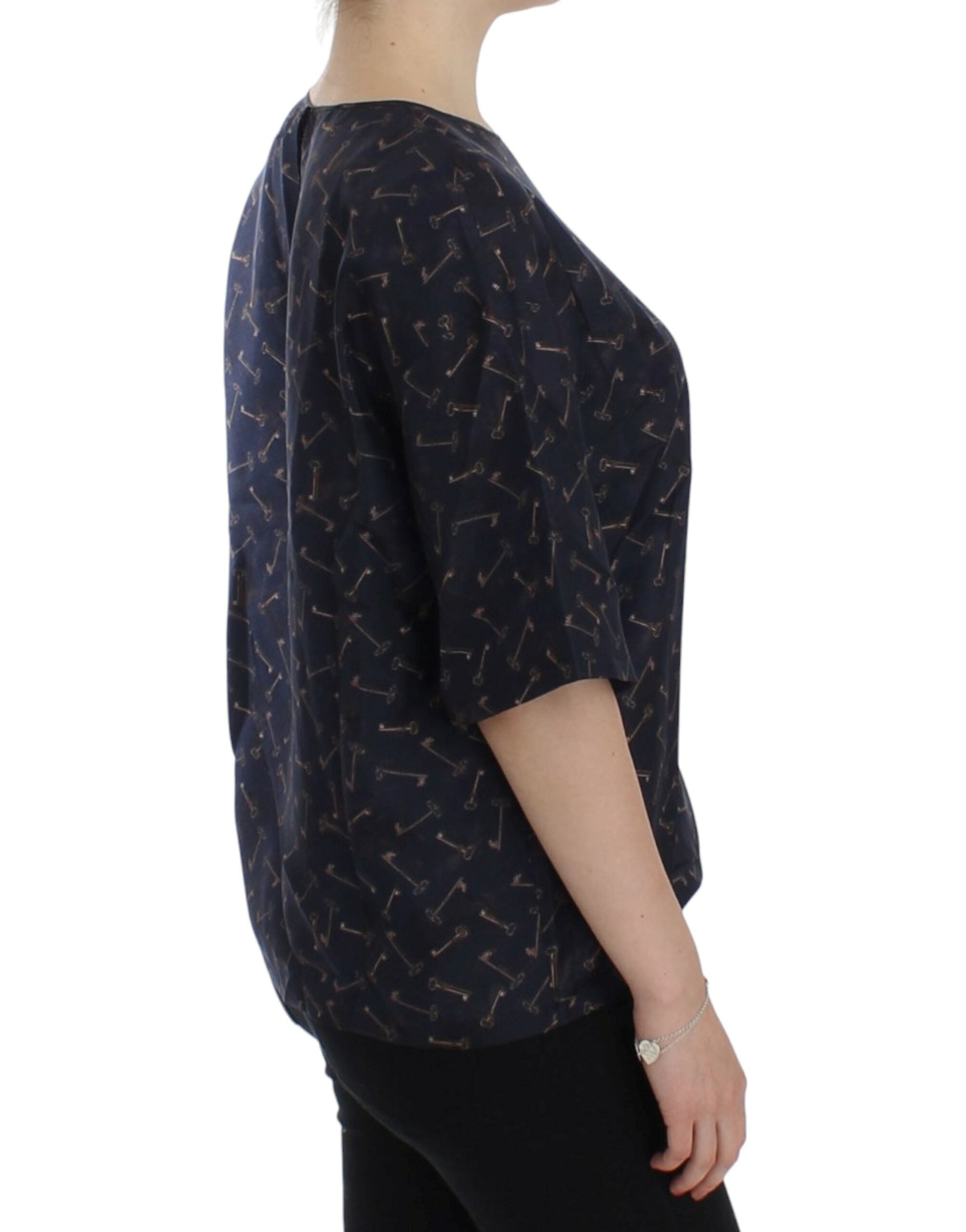 Enchanted Sicily Silk Blouse with Gold Keys Print - ventzia