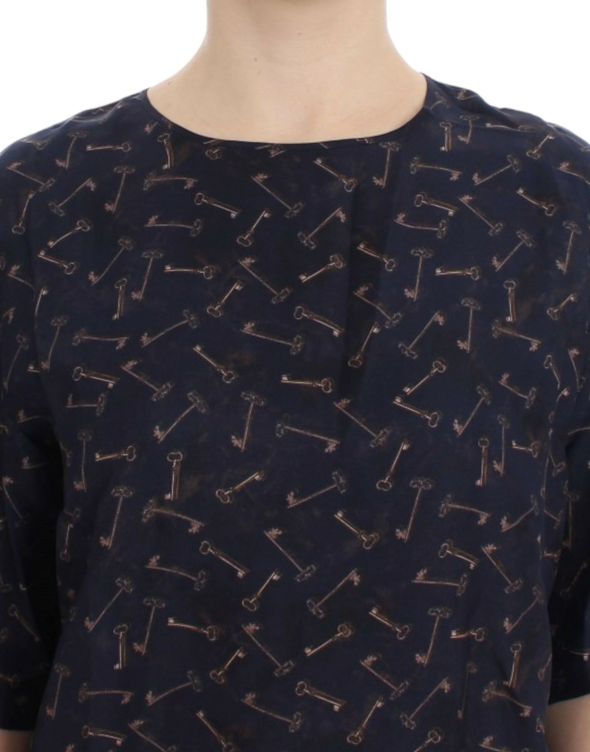 Enchanted Sicily Silk Blouse with Gold Keys Print - ventzia