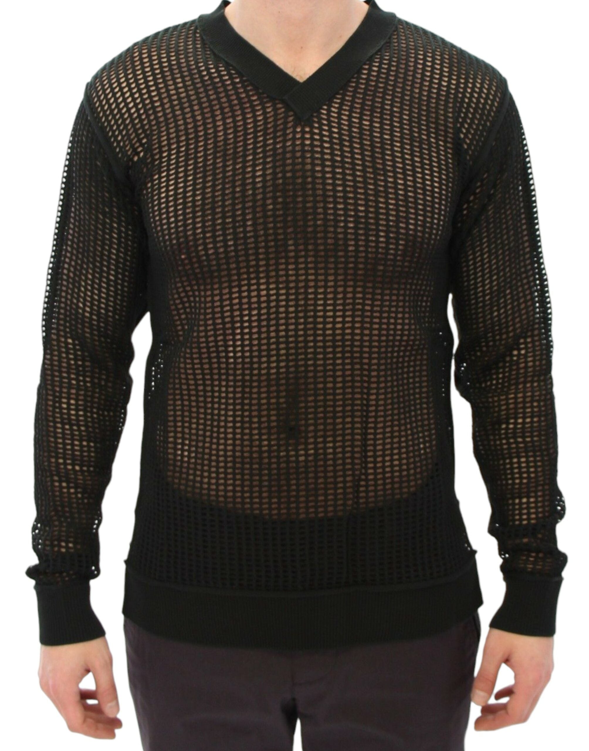 Elegant V-Neck Dark Green Knitted Sweater - ventzia