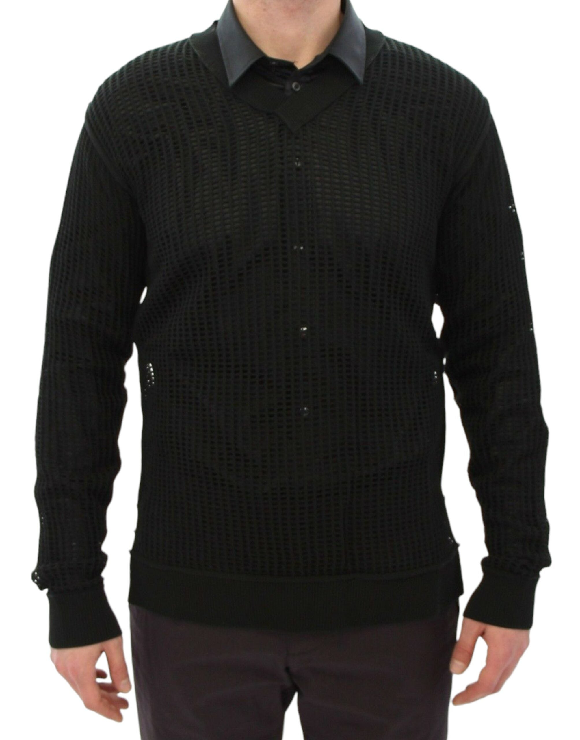 Elegant V-Neck Dark Green Knitted Sweater - ventzia