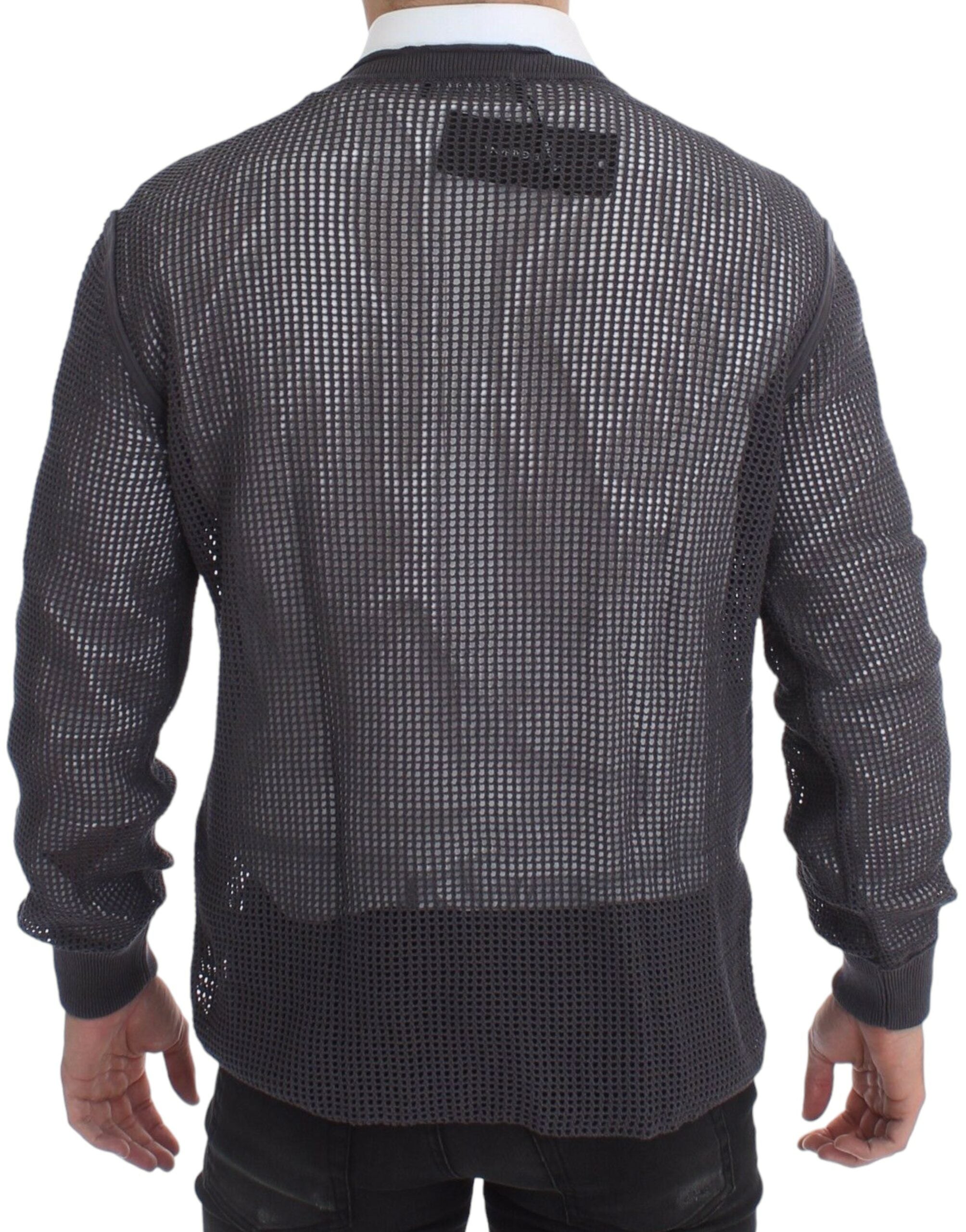 Elegant Crew-Neck Netted Sweater in Light Purple - ventzia