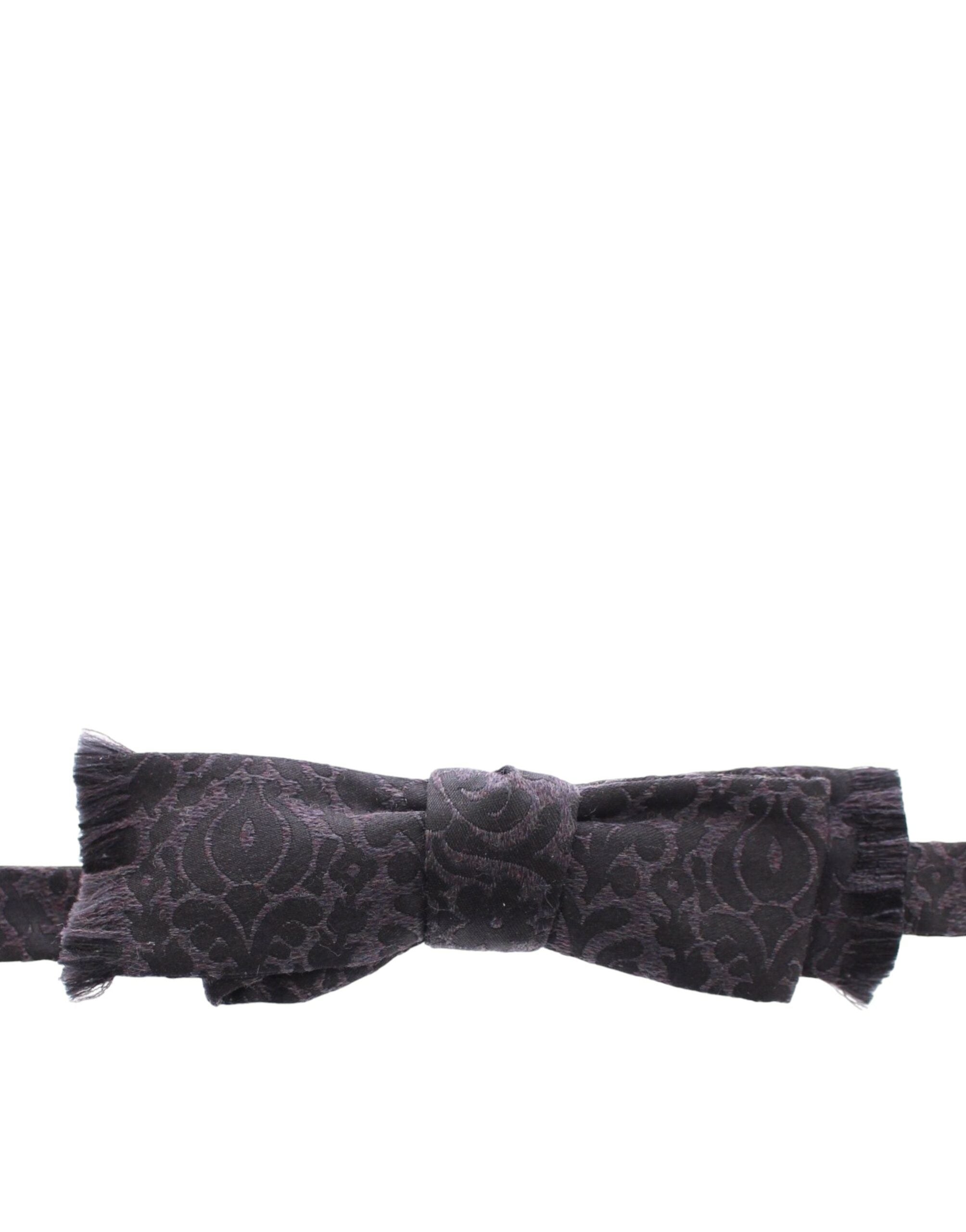 Elegant Black Paisley Silk-Wool Blend Bow Tie - ventzia