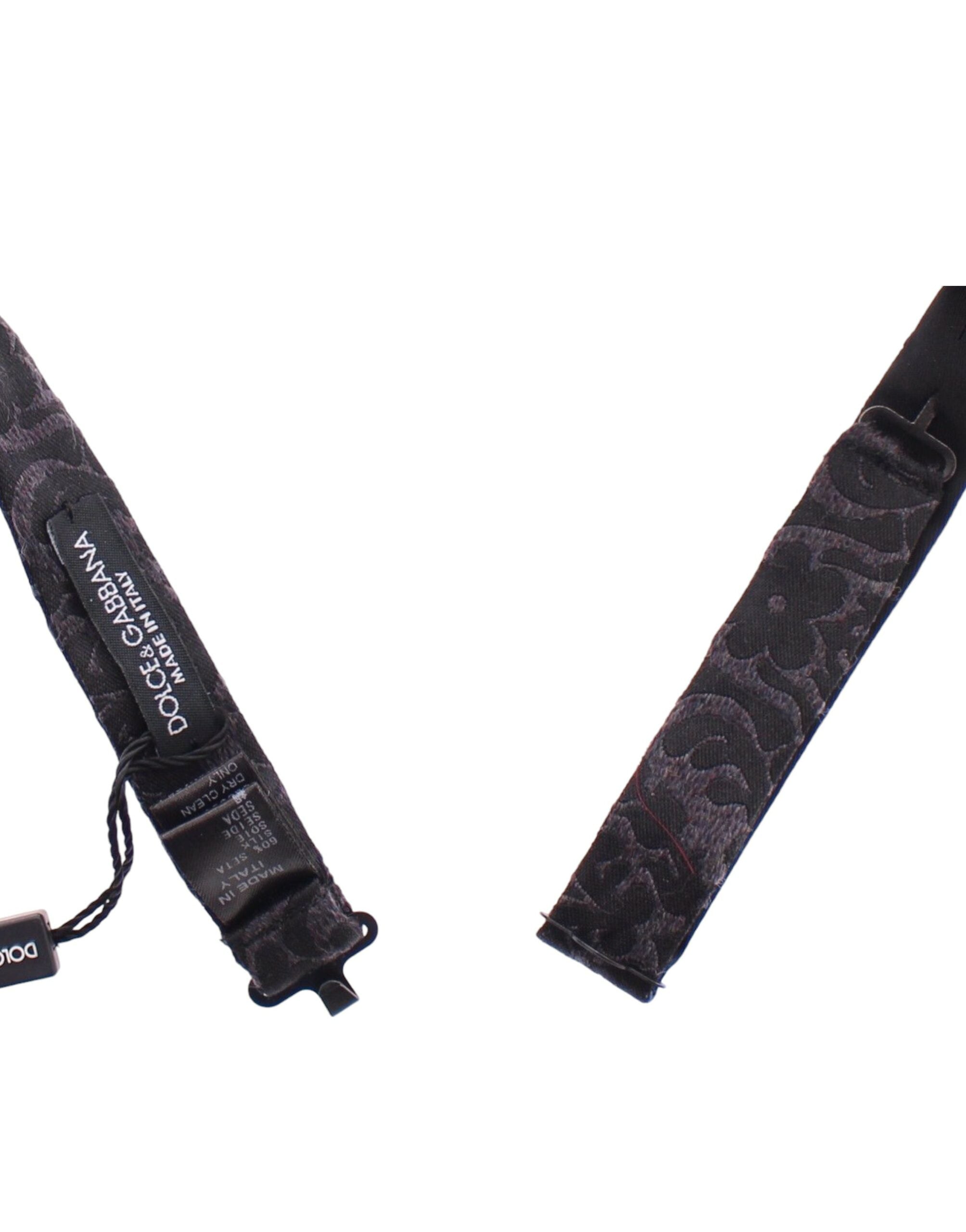 Elegant Black Paisley Silk-Wool Blend Bow Tie - ventzia