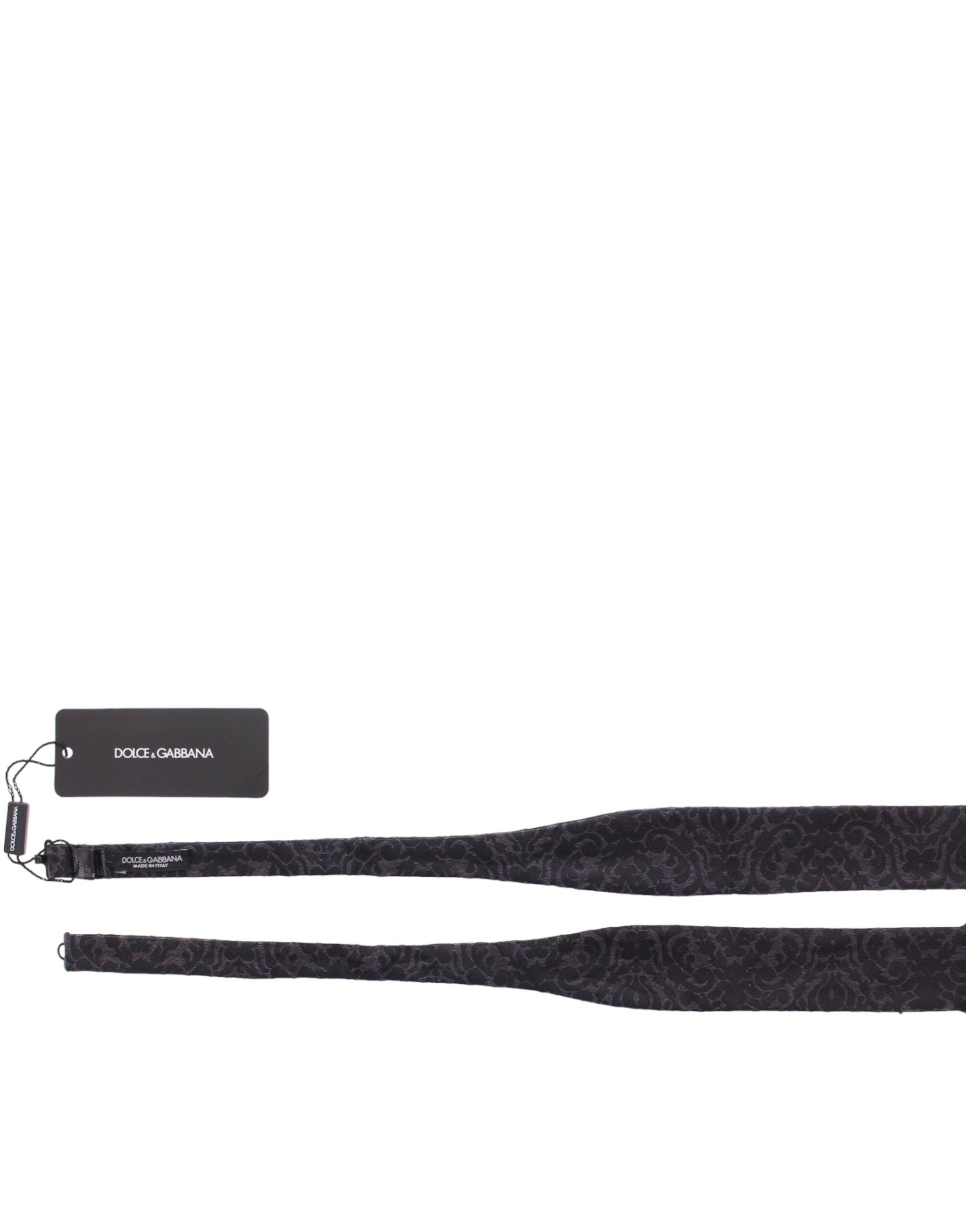 Elegant Black Paisley Silk-Wool Blend Bow Tie - ventzia