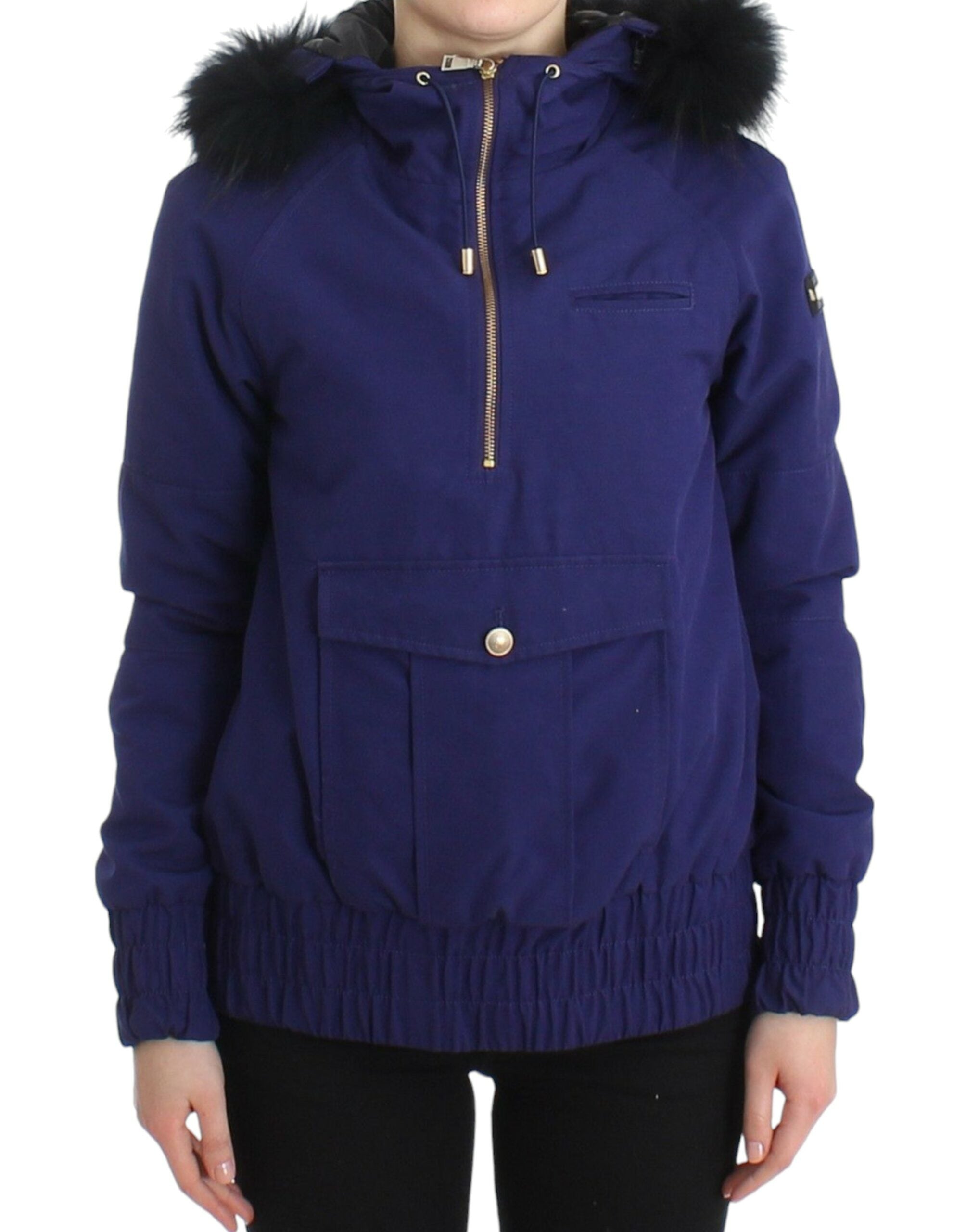 Chic Blue K-Way Jacket with Faux Fur Accent - ventzia