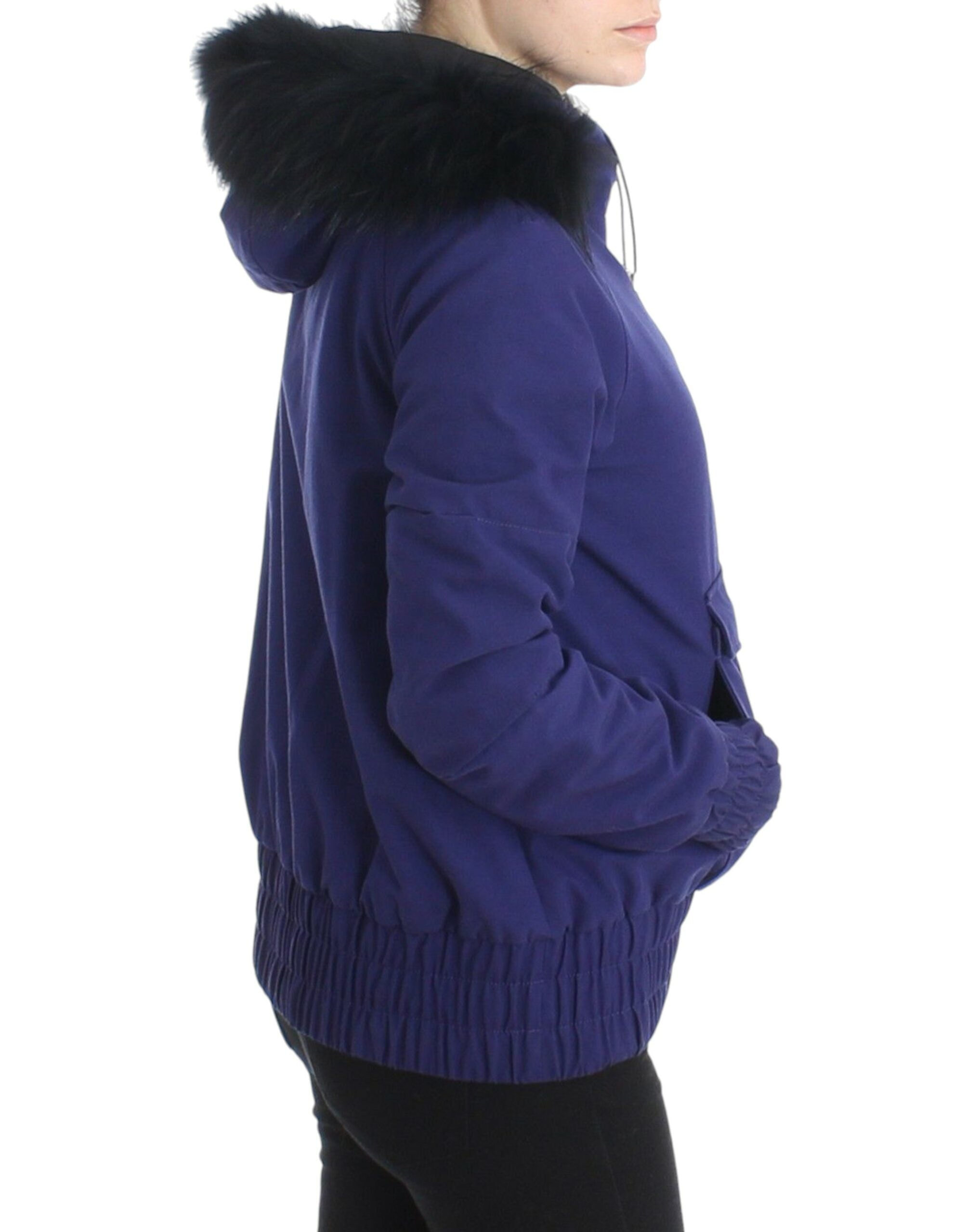 Chic Blue K-Way Jacket with Faux Fur Accent - ventzia