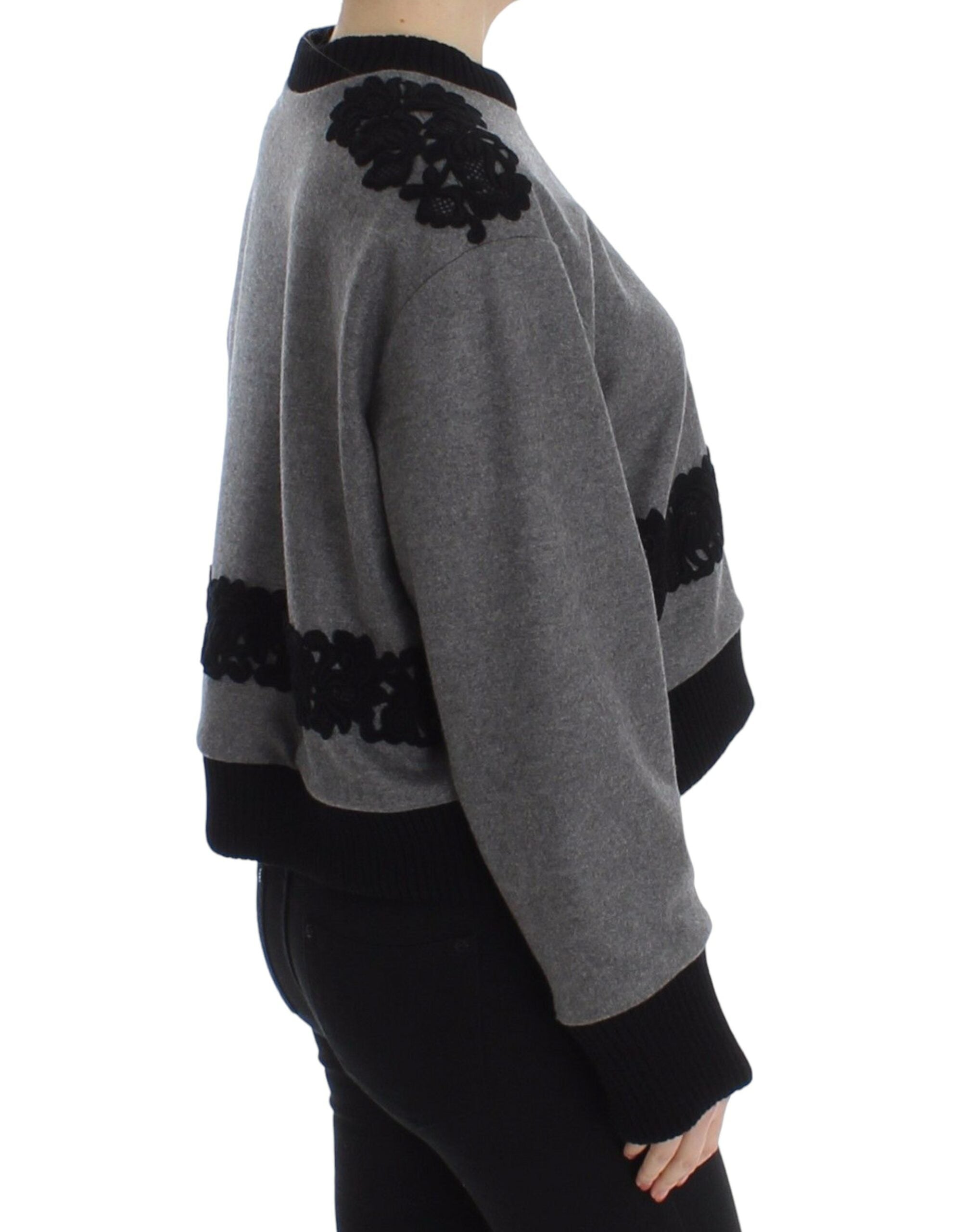 Elegant Gray Cashmere Blend Lace Sweater - ventzia
