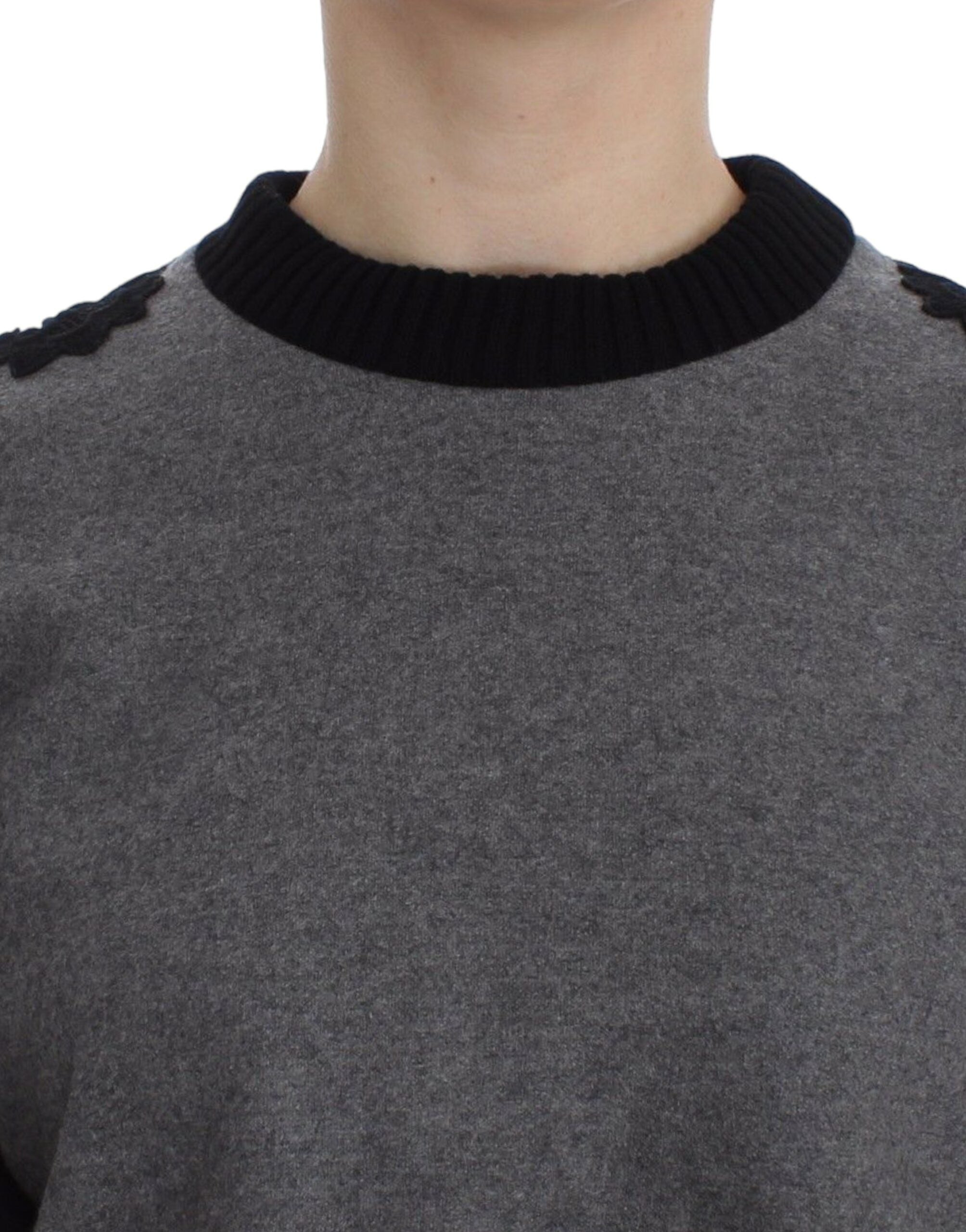 Elegant Gray Cashmere Blend Lace Sweater - ventzia