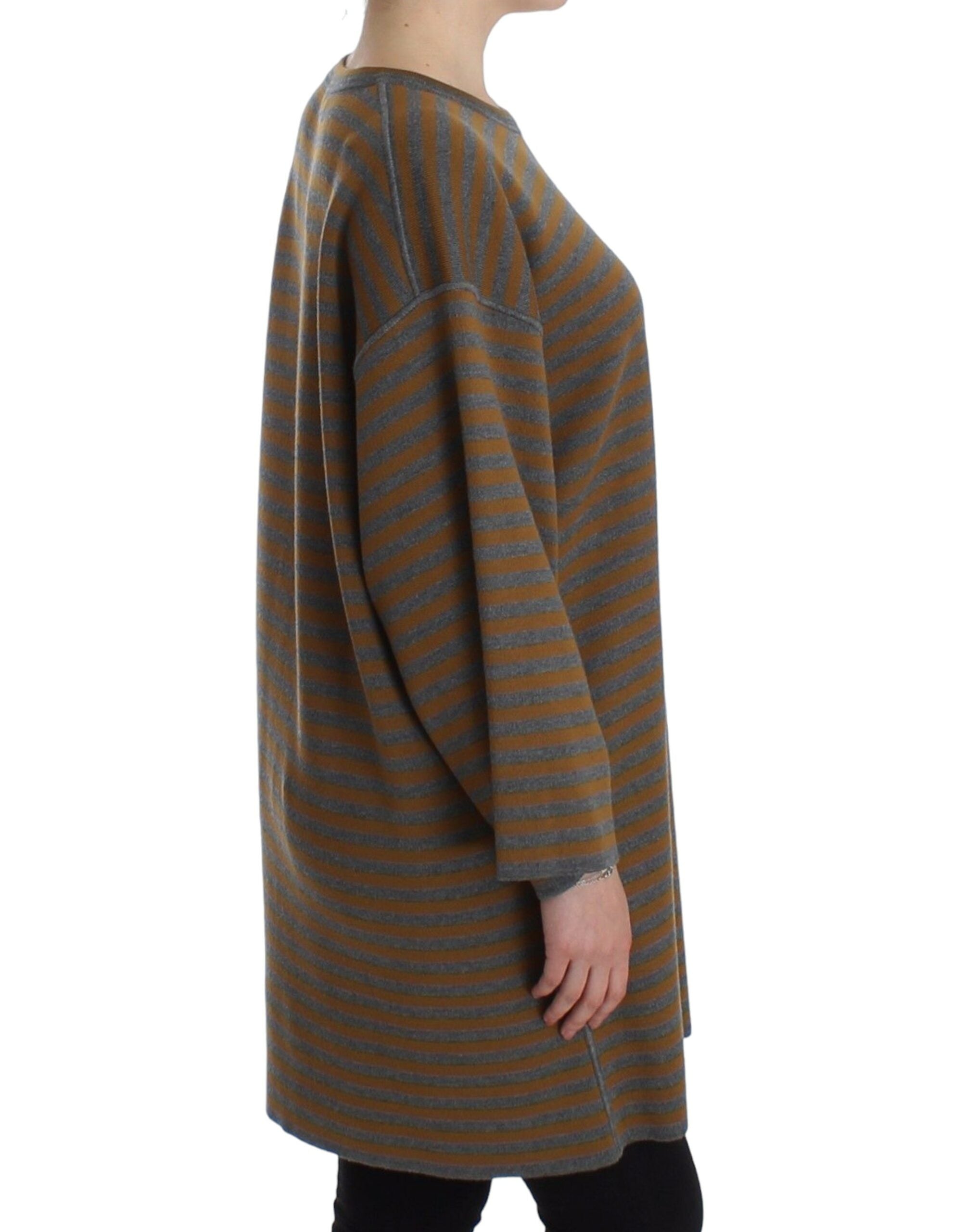 Yellow & Gray Striped Oversized Sweater - ventzia