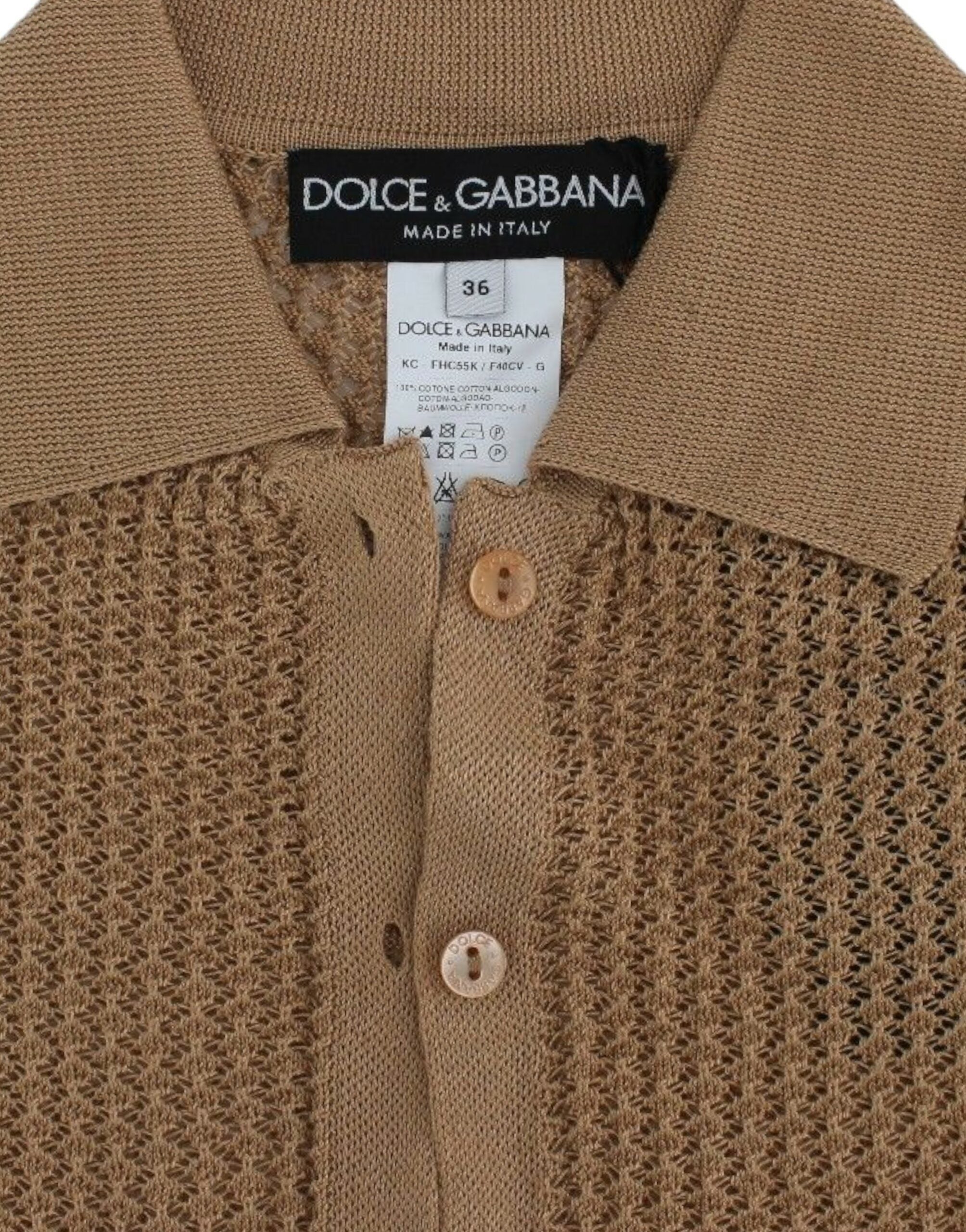 Beige Knitted Cotton Polo Cardigan Sweater - ventzia