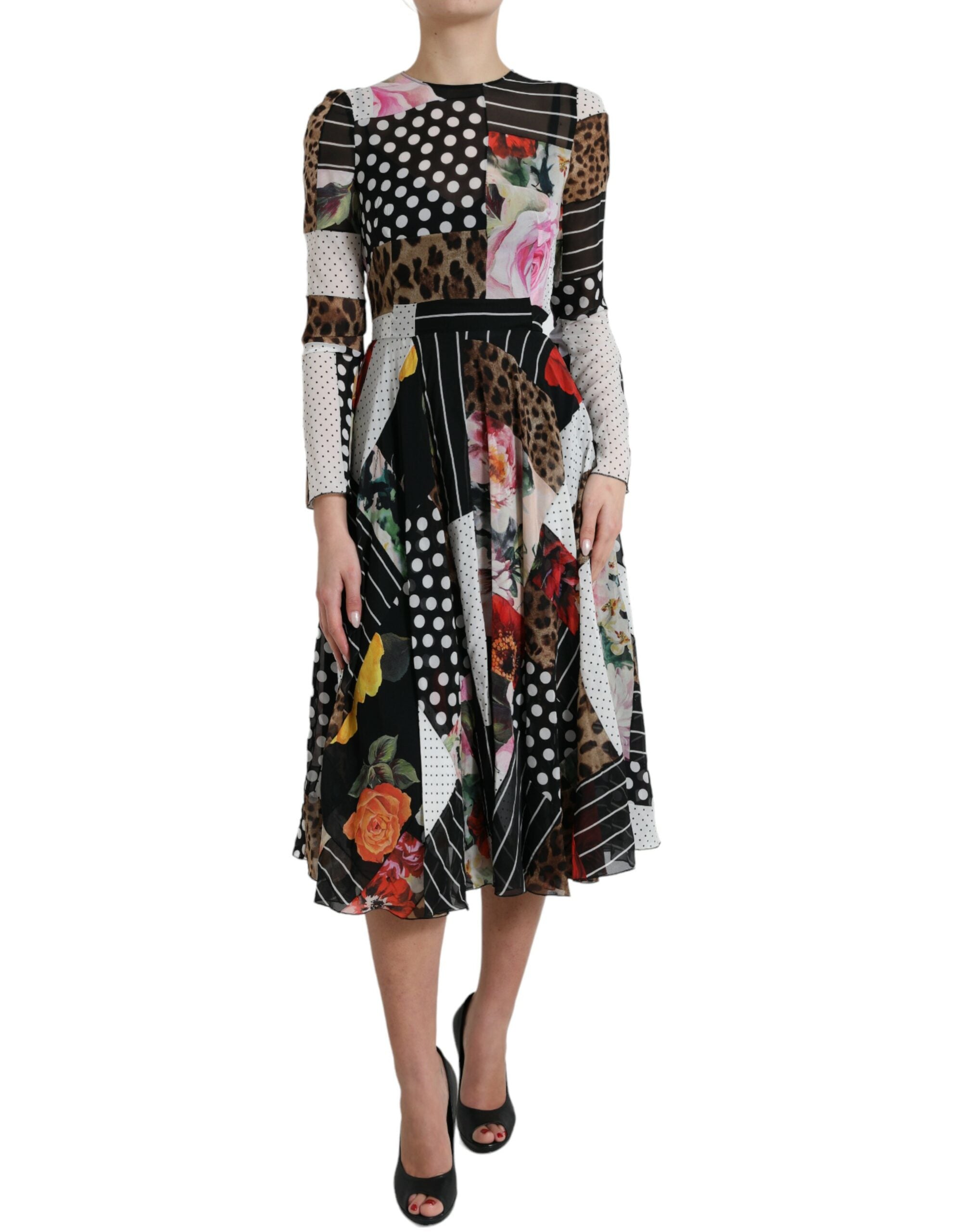 Multicolor Patchwork Floral Leopard Dress - ventzia