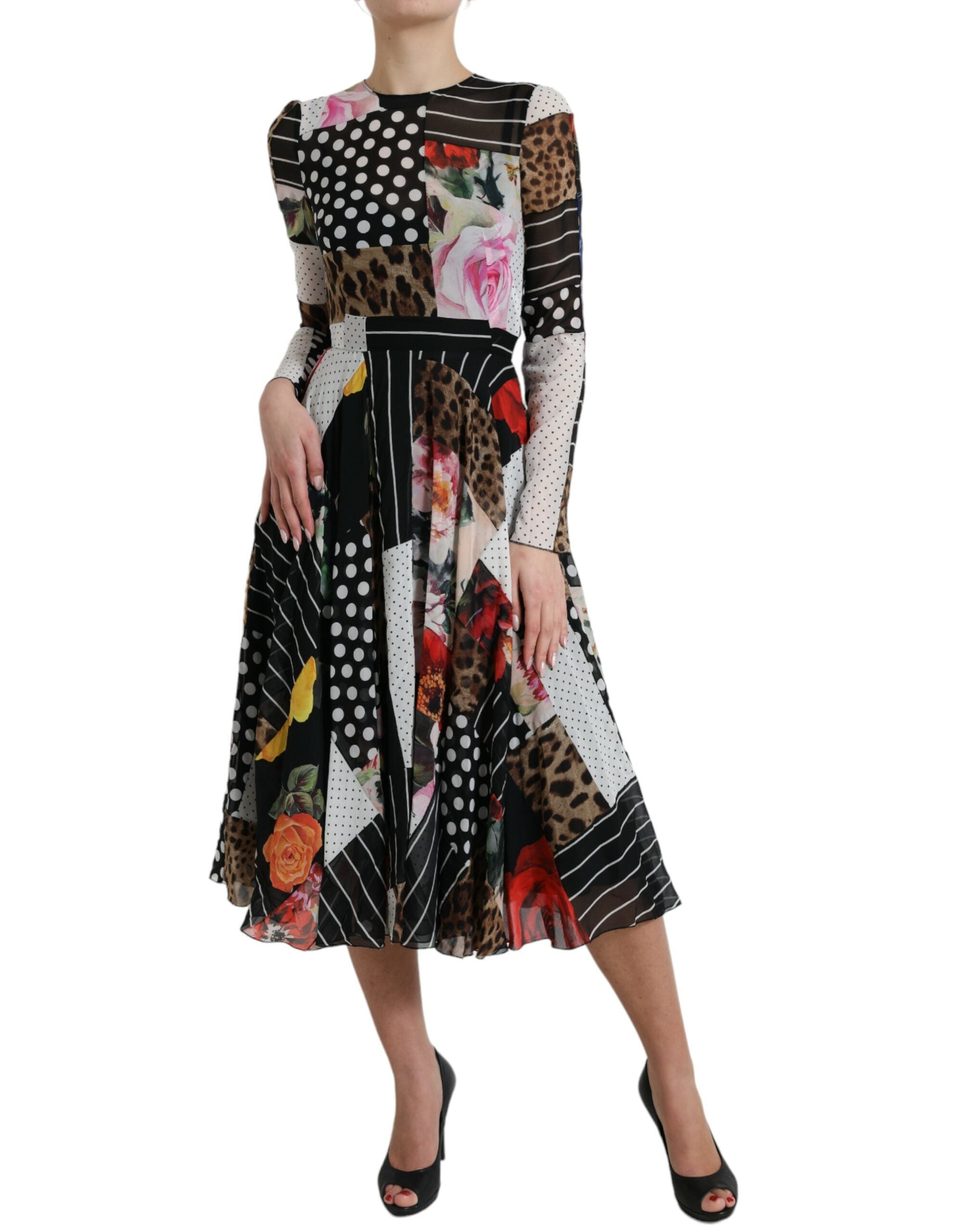 Multicolor Patchwork Floral Leopard Dress - ventzia