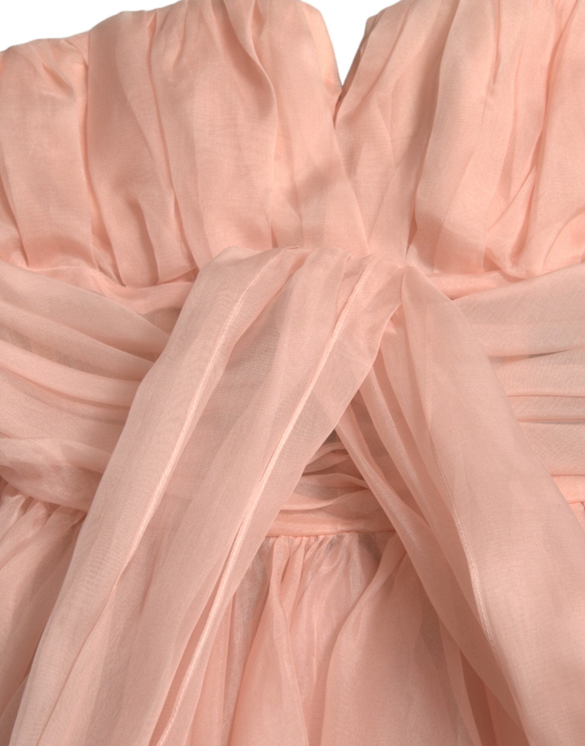 Pink Silk Chiffon Halter A-line Pleated Midi Dress - ventzia