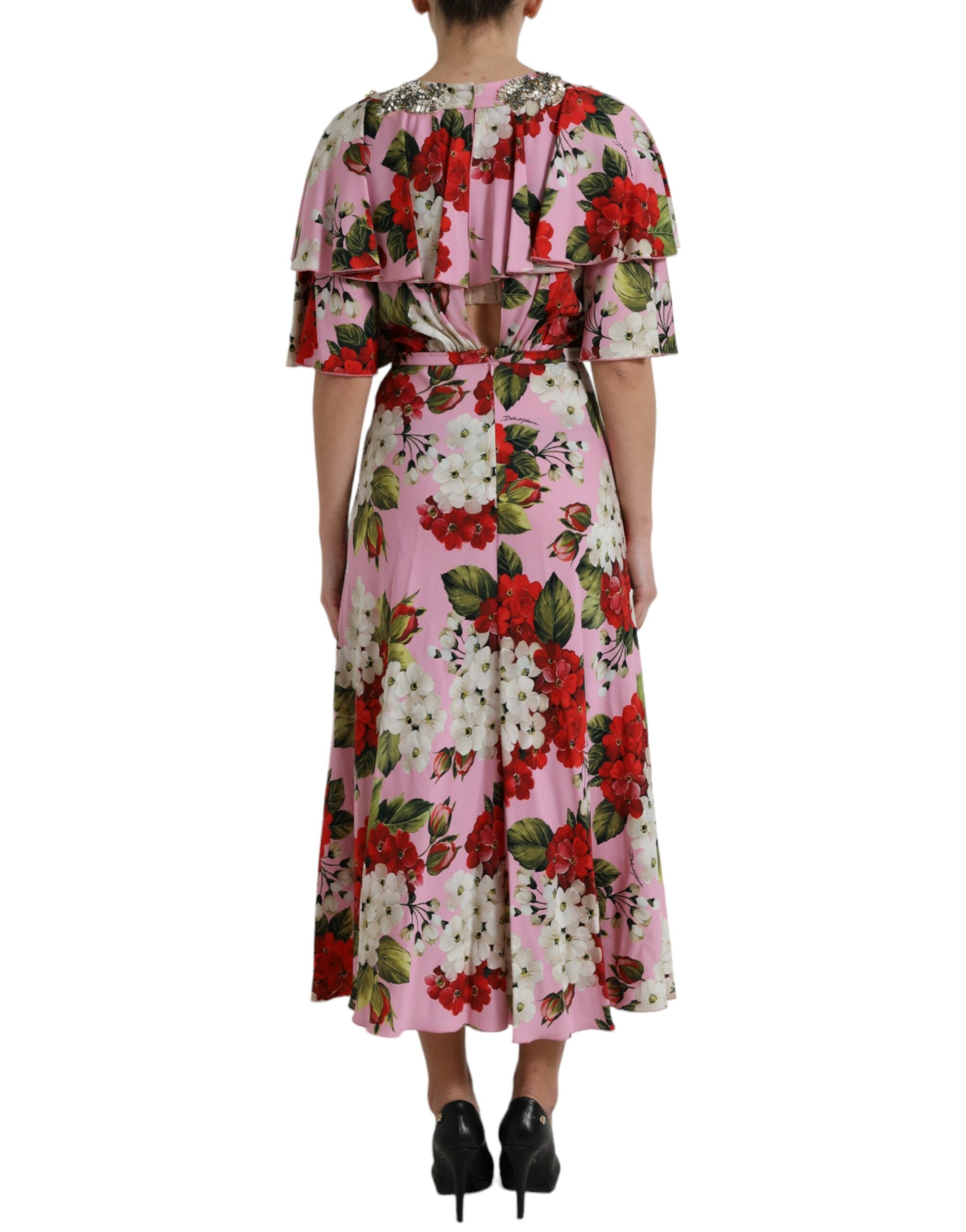 Multicolor Floral Crystal Embellished A-line Dress - ventzia
