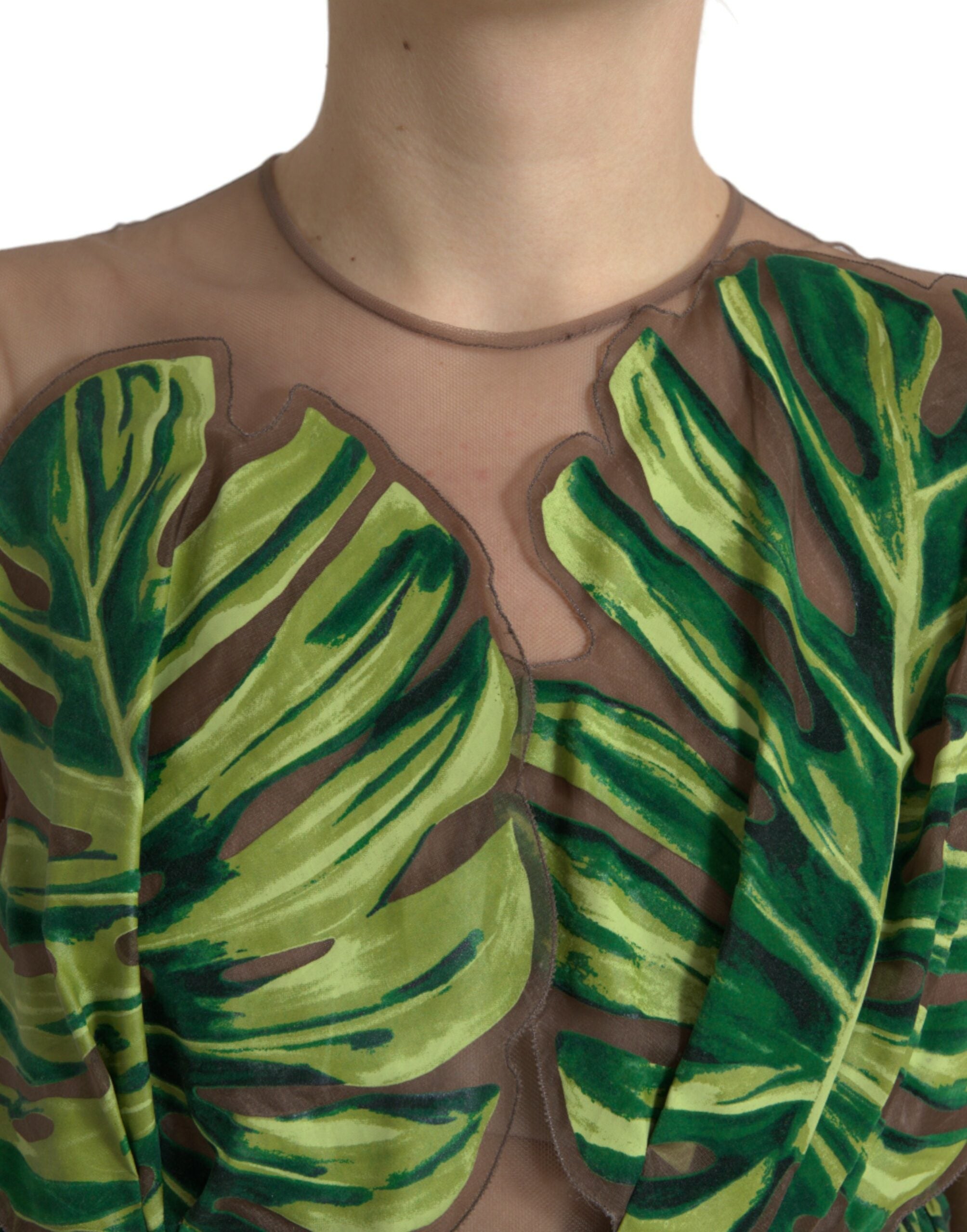 Green Banana Leaf Sleeveless Long Maxi Dress - ventzia