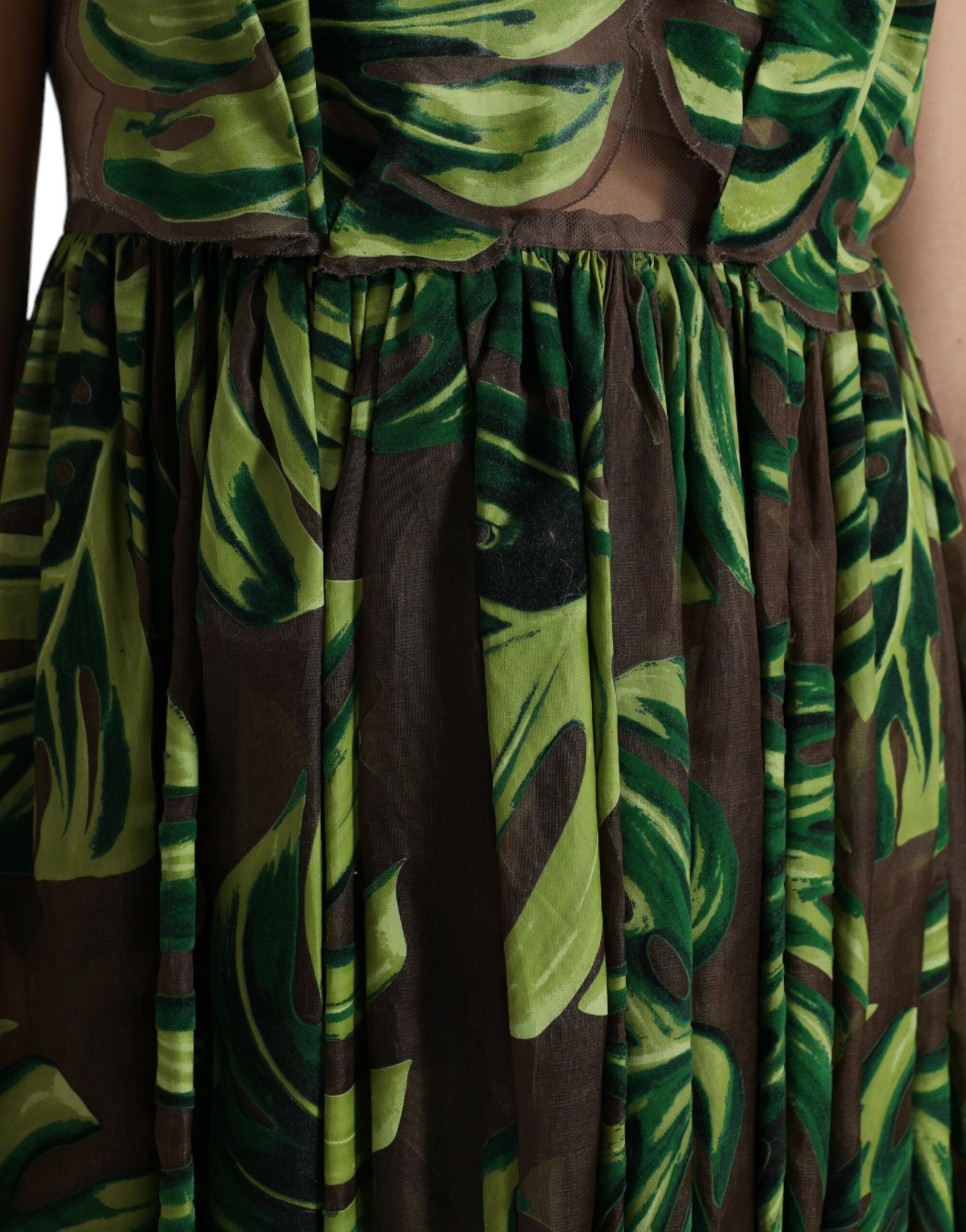 Green Banana Leaf Sleeveless Long Maxi Dress - ventzia