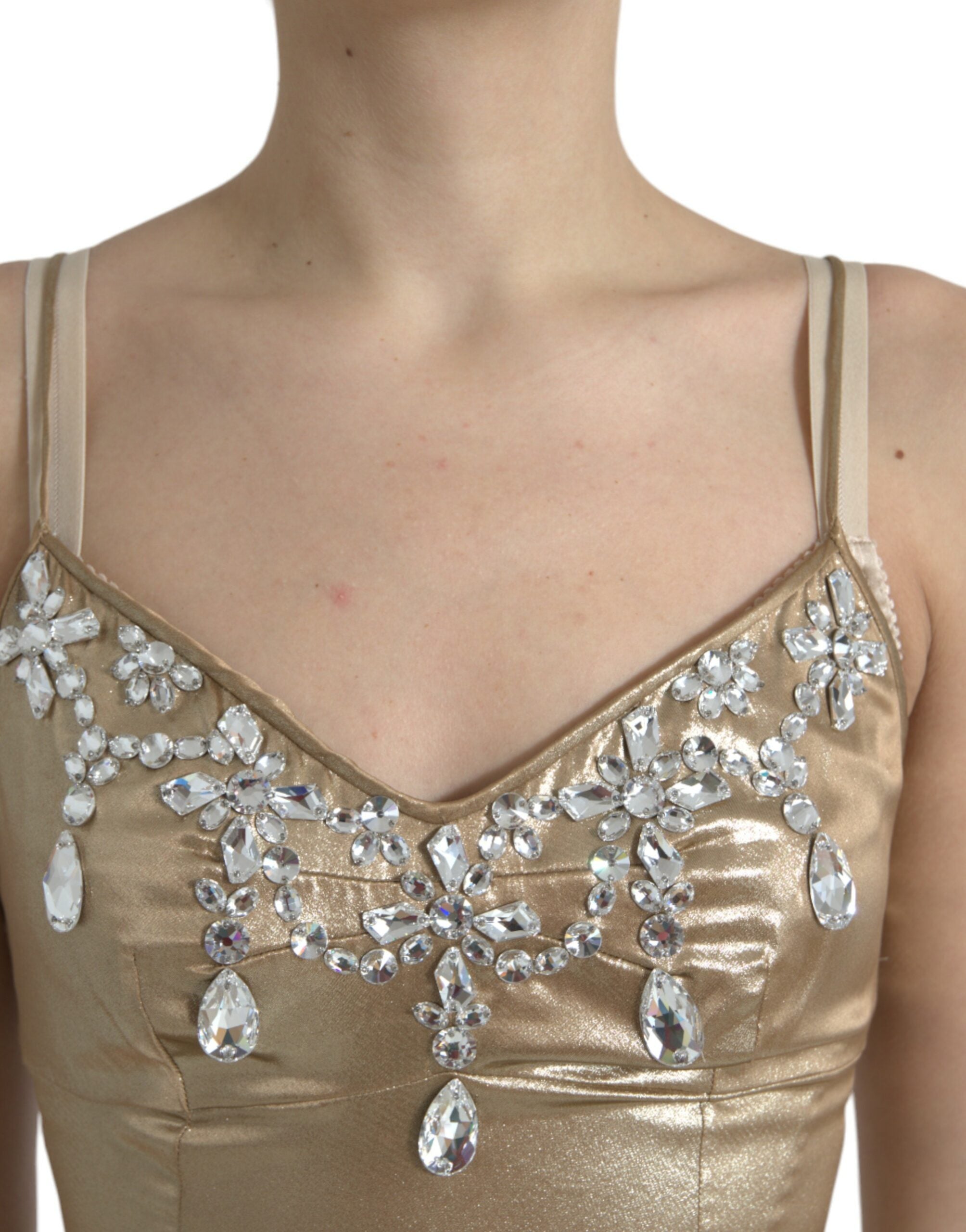 Metallic Gold Crystal Embellished Gown Dress - ventzia