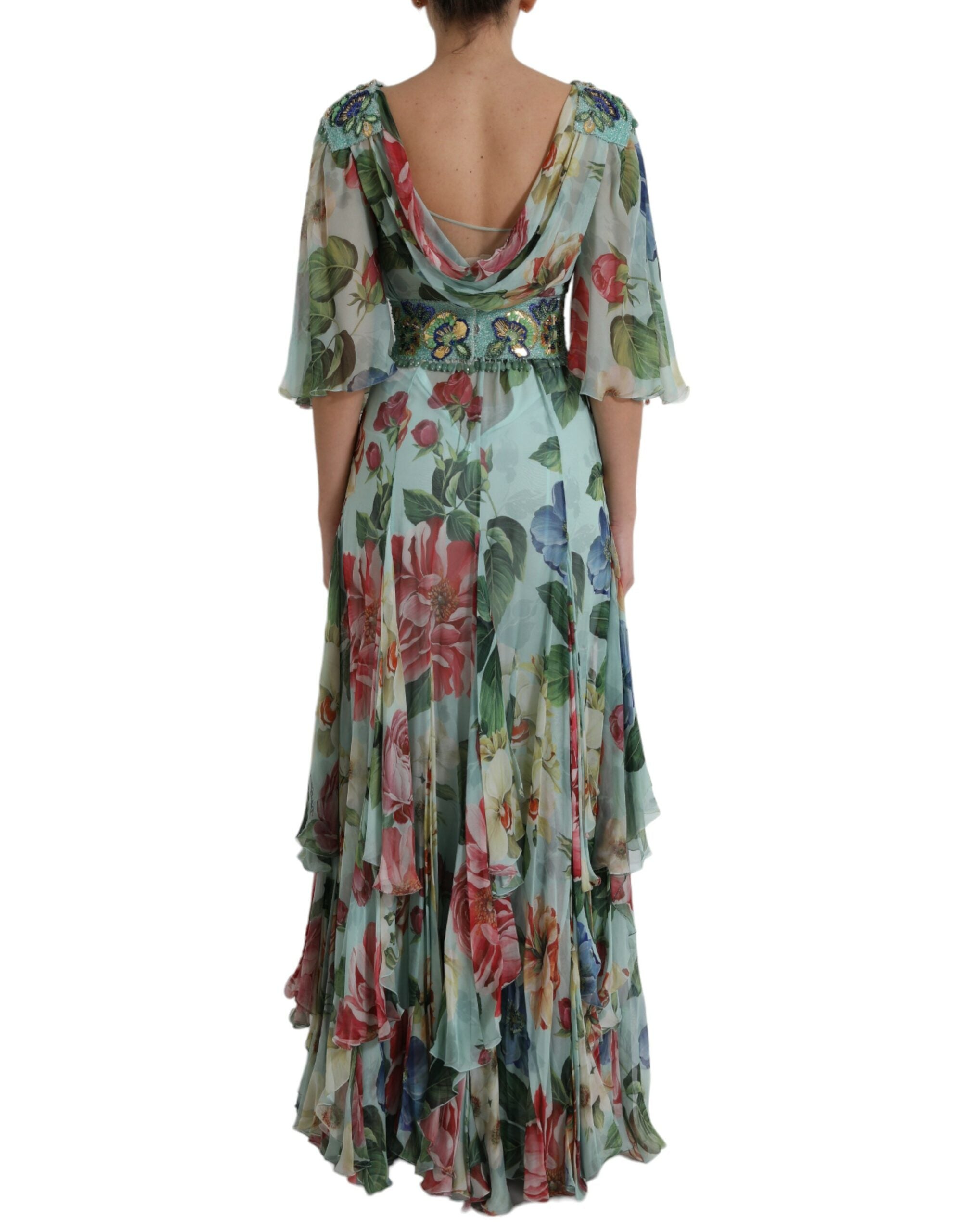 Blue Floral Print Tiered Long Maxi Dress - ventzia