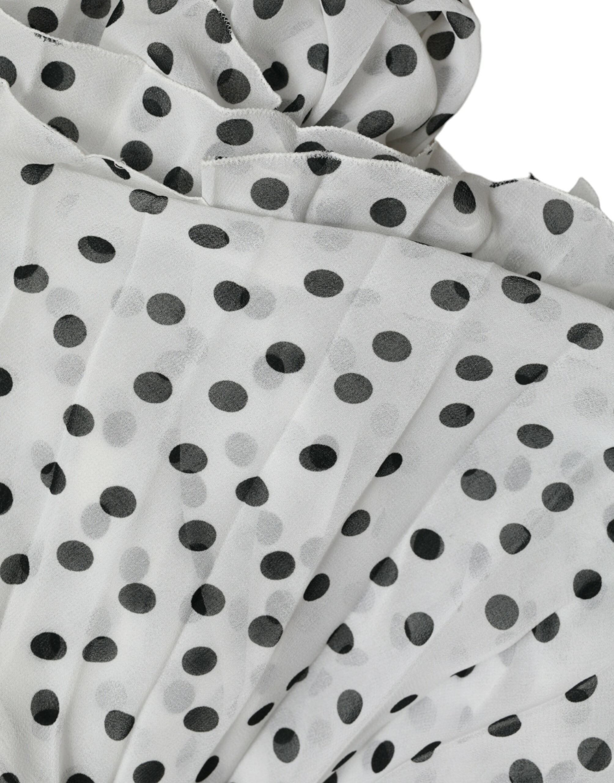 White Polka Dot A-line Pleated Maxi Dress - ventzia