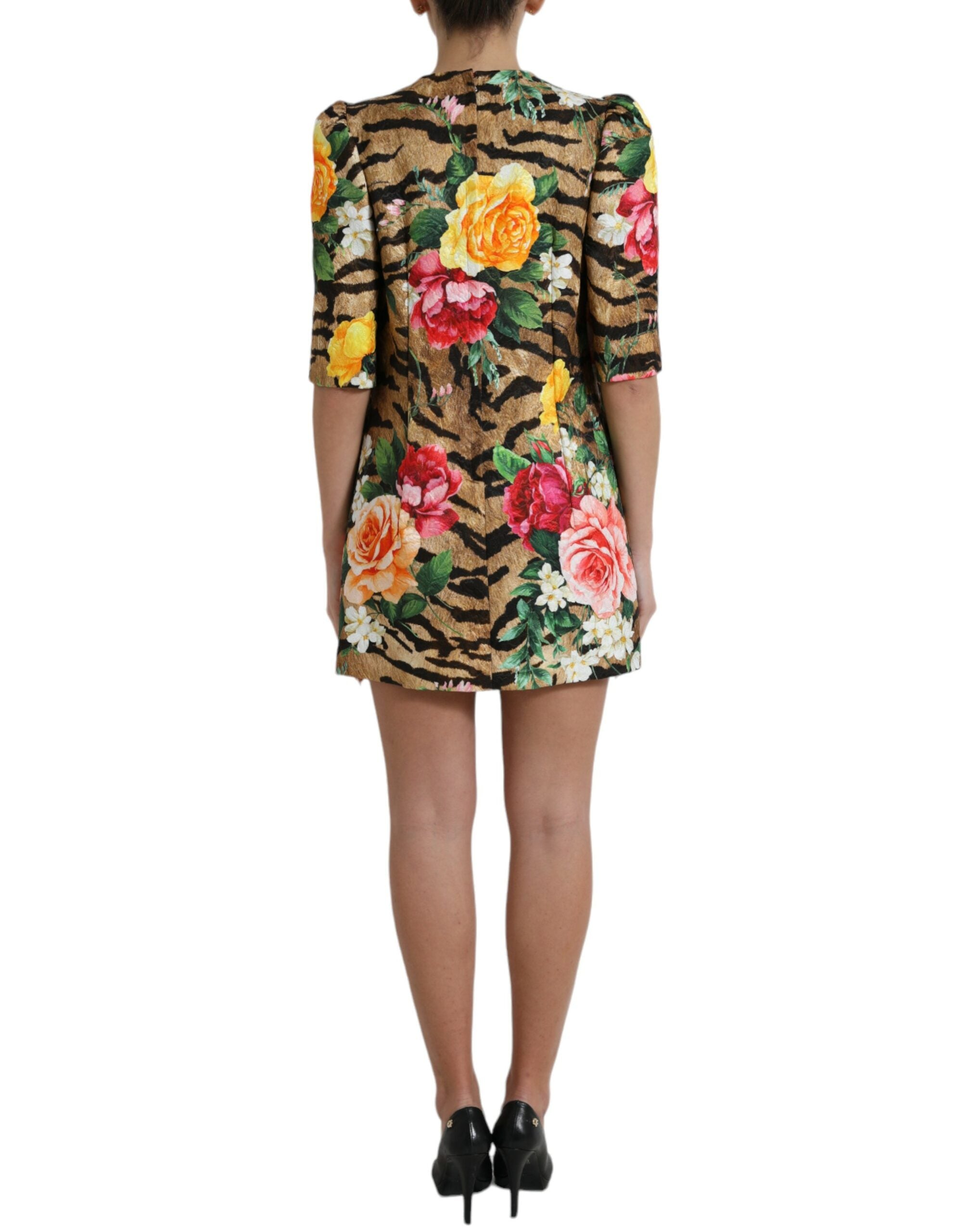 Multicolor Tiger Floral Print Shift Mini Dress - ventzia