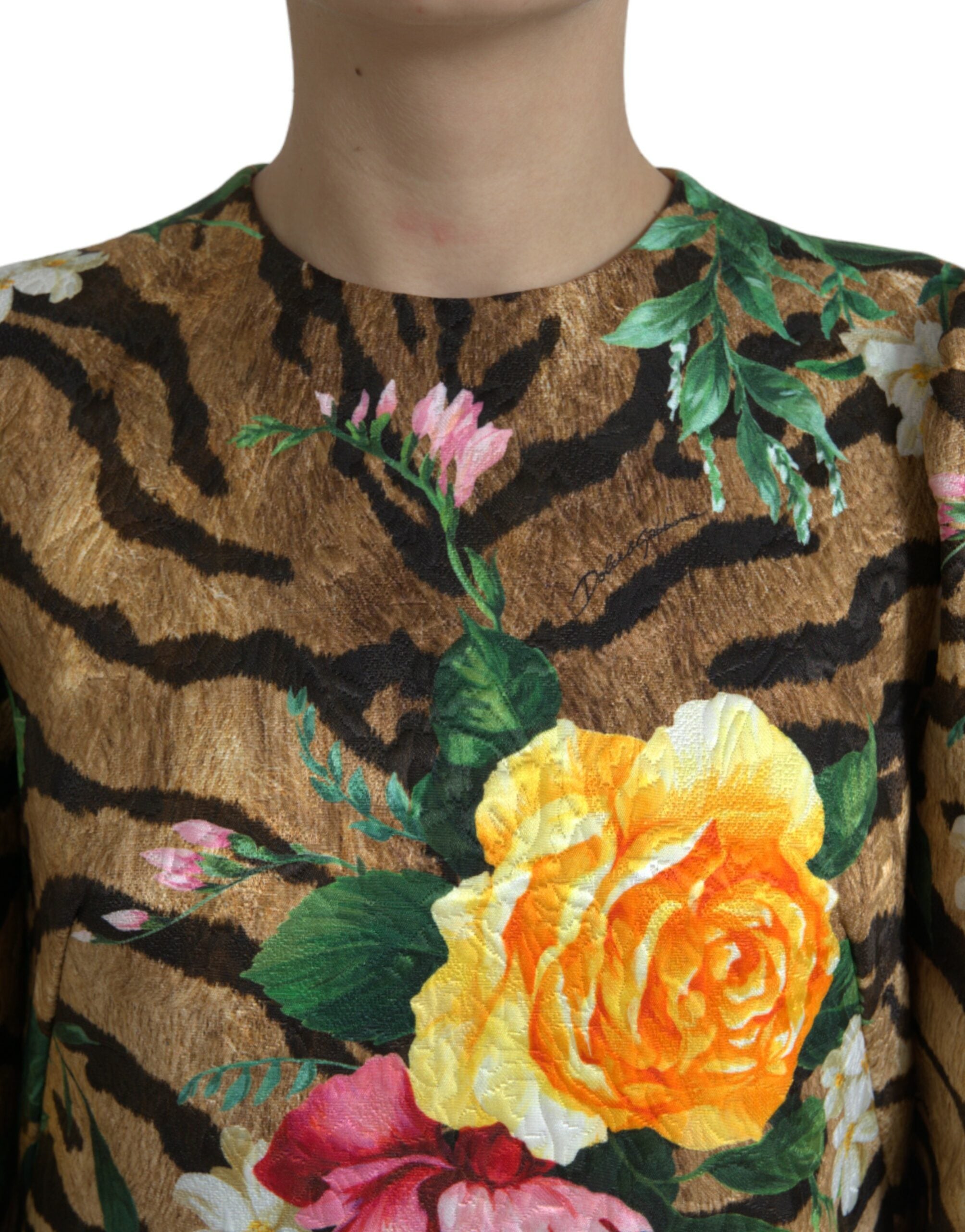 Multicolor Tiger Floral Print Shift Mini Dress - ventzia