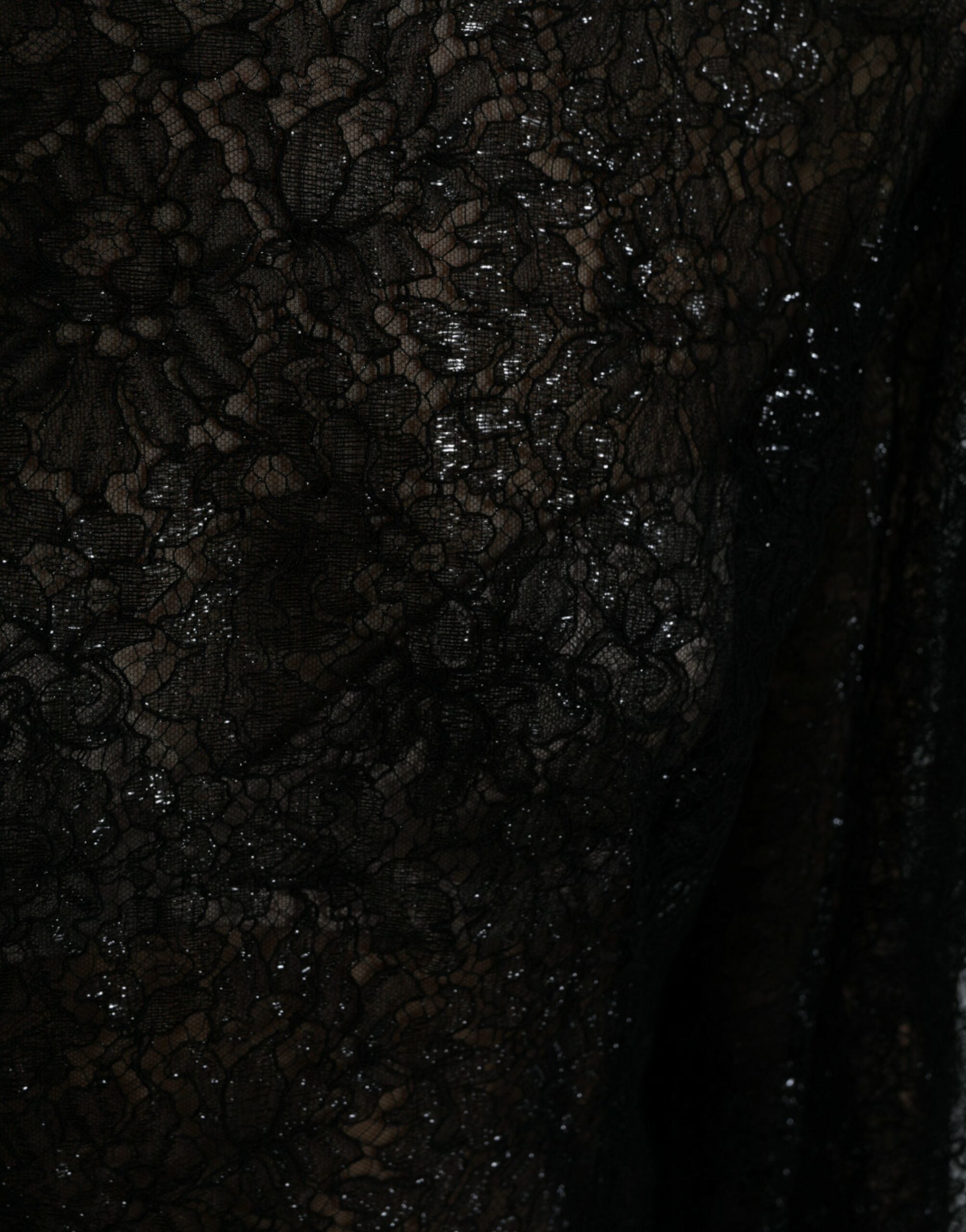 Black Floral Lace Sheer A-line Midi Dress - ventzia