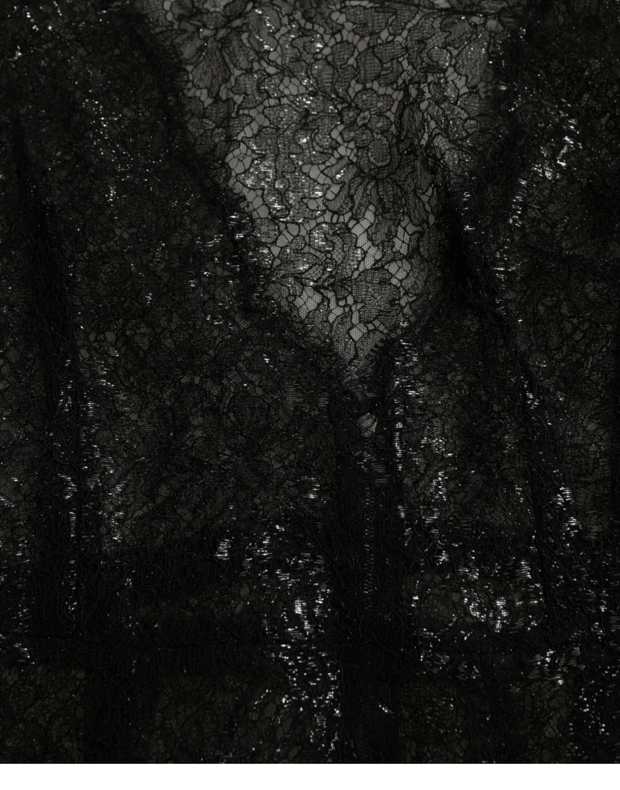 Black Floral Lace Sheer A-line Midi Dress - ventzia