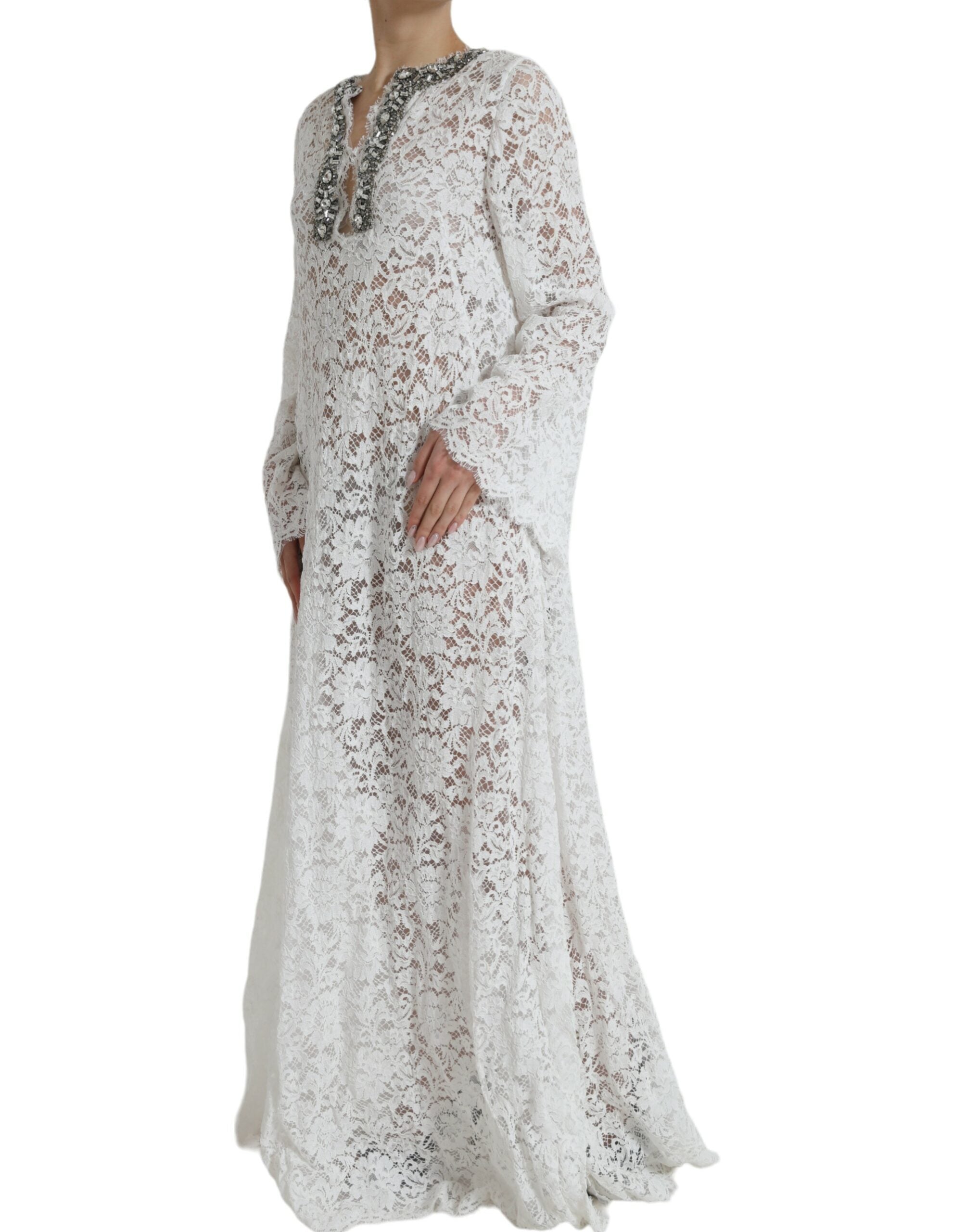 White Lace Crystal Embellished Shift Dress - ventzia