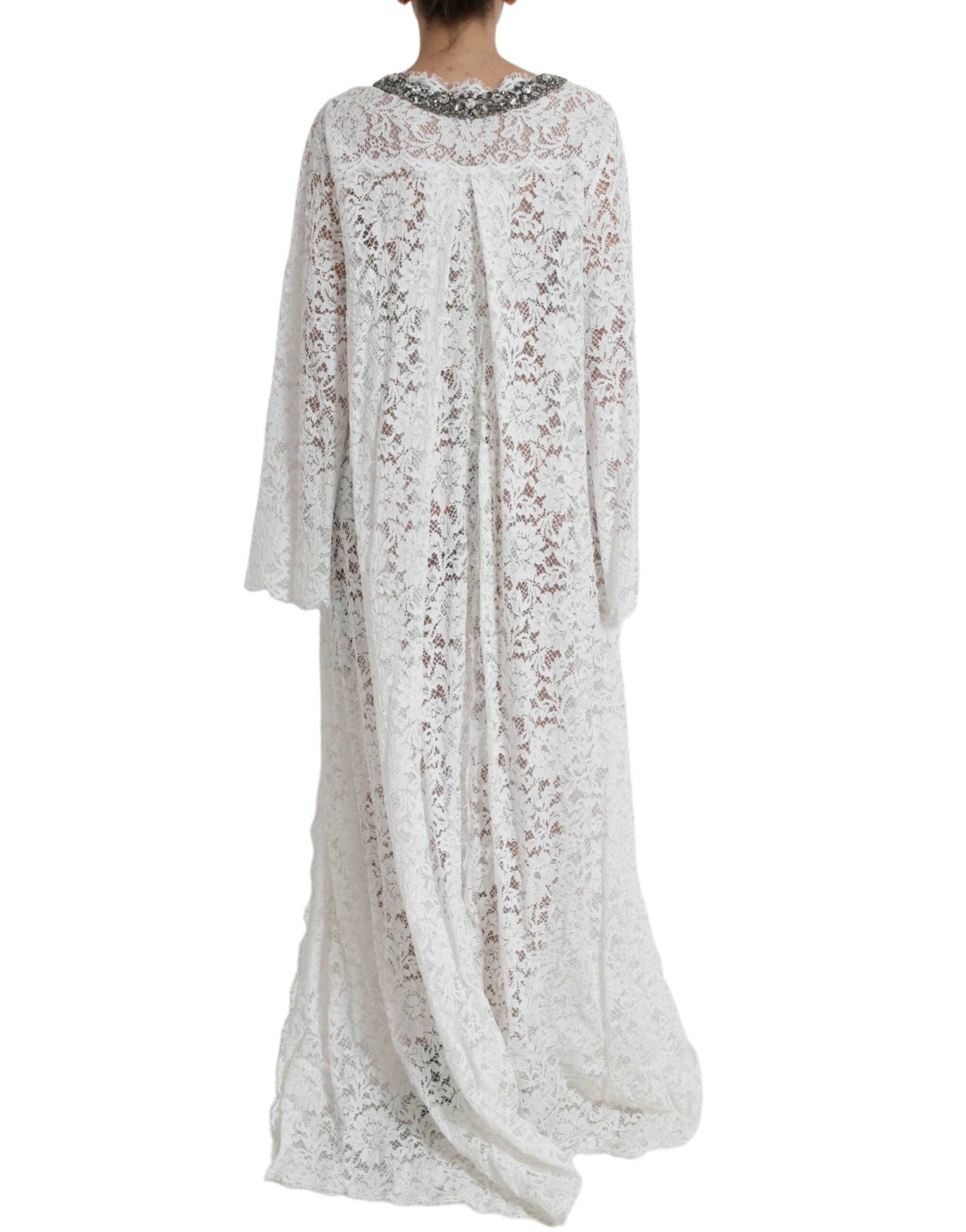 White Lace Crystal Embellished Shift Dress - ventzia