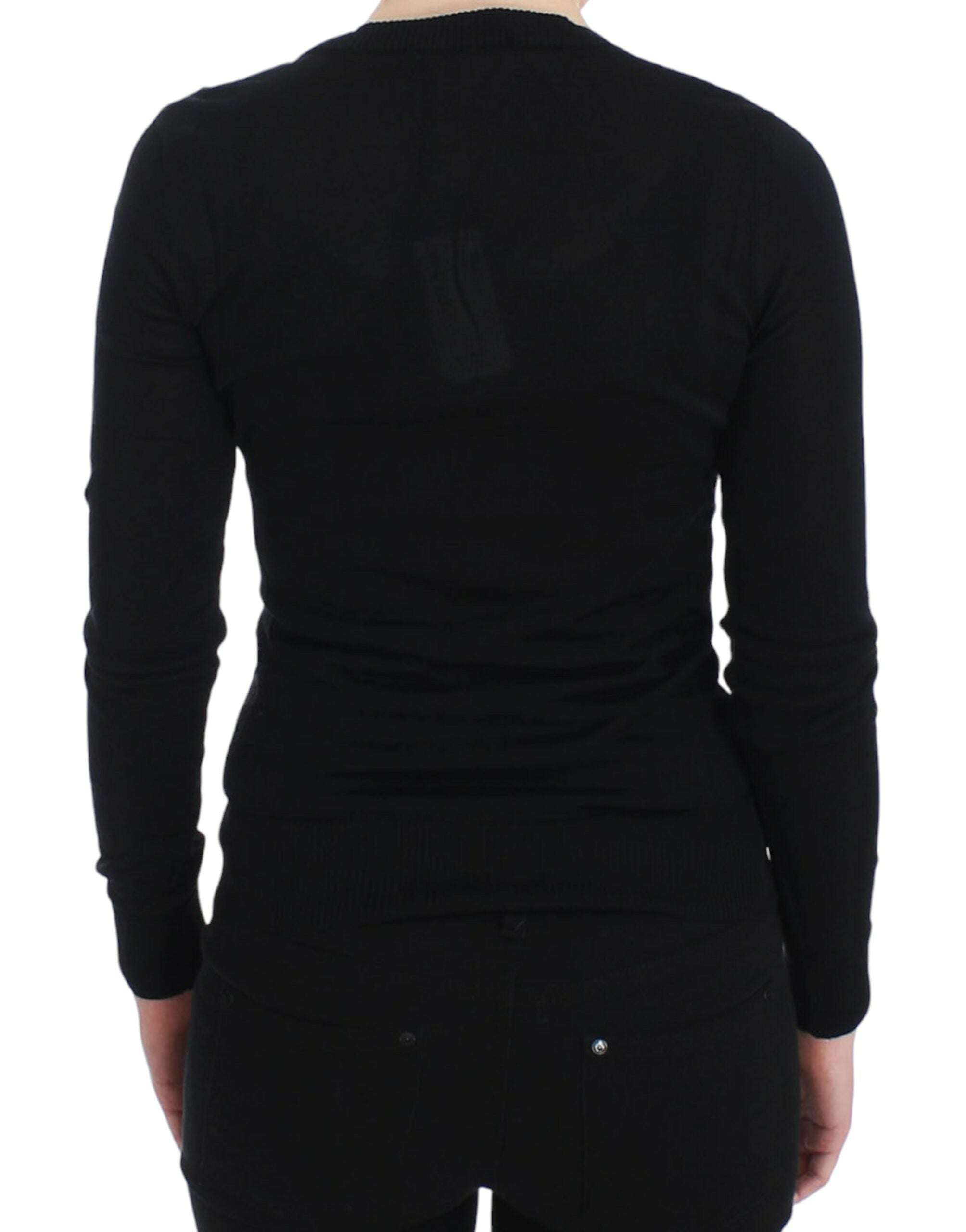 Elegant Black Deep Crewneck Sweater - ventzia