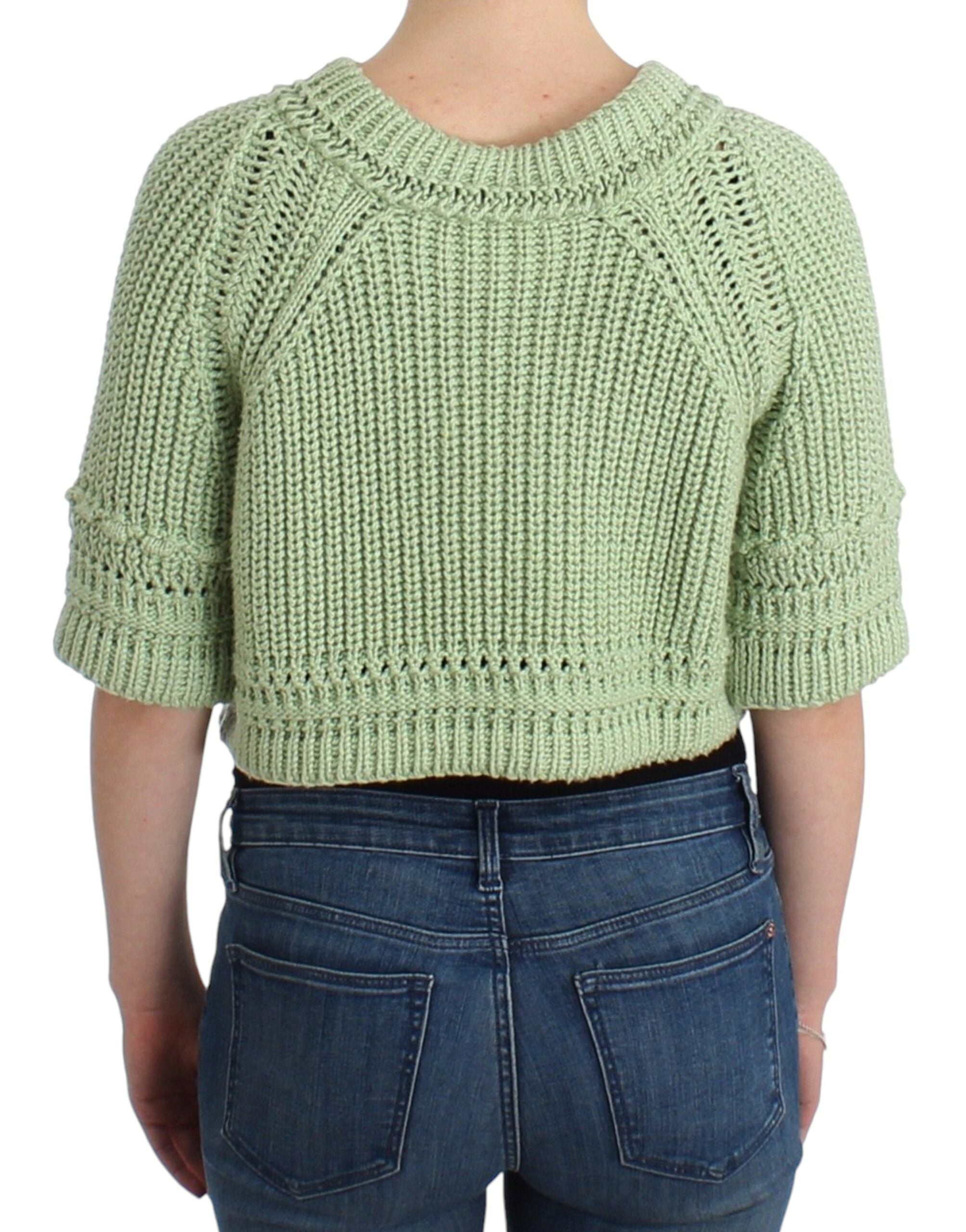 Chic Green Cropped Cotton Sweater - ventzia