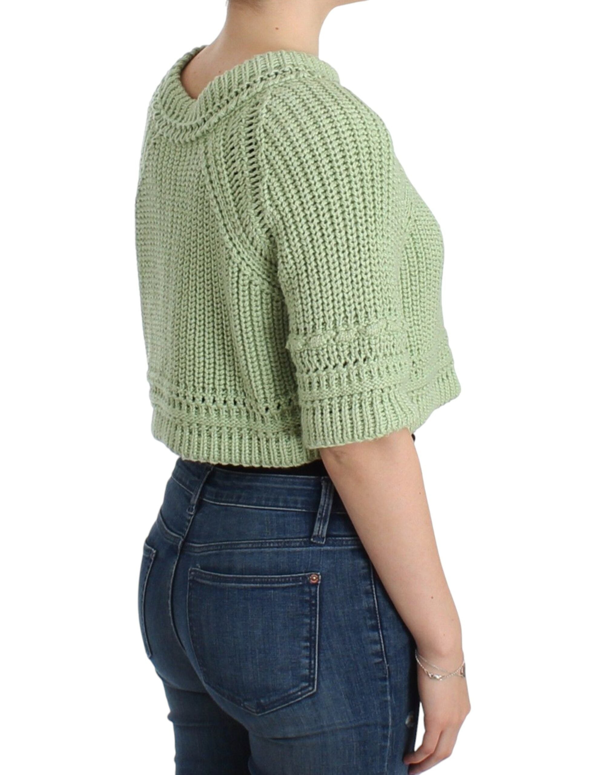 Chic Green Cropped Cotton Sweater - ventzia